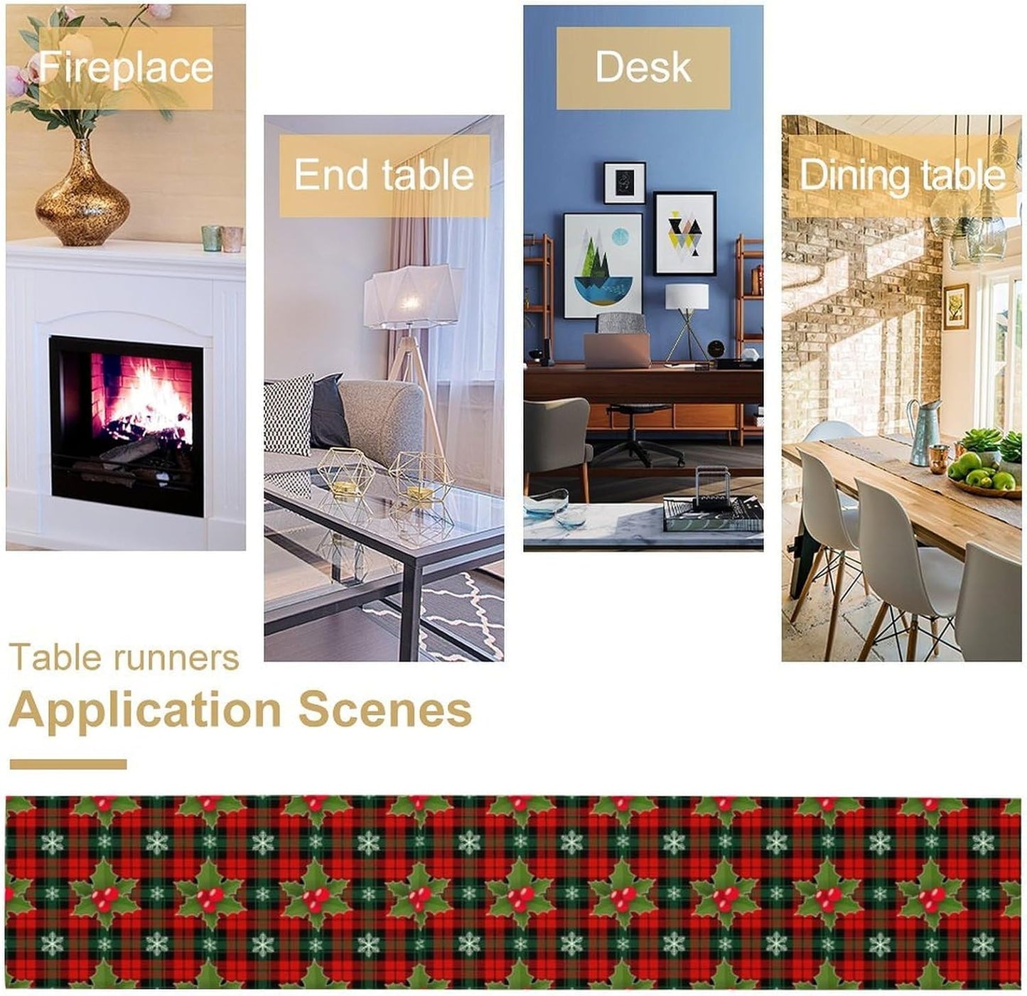 Christmas Table Runner, Red Check Plaid Winter Xmas Holiday Table Cloth Kitchen Dining Table Decoration for Home Party Decor 13x90 Inch