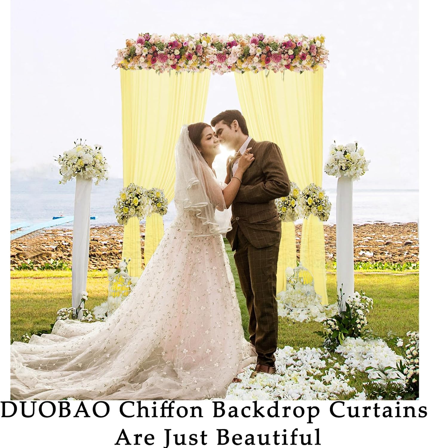 DUOBAO Pastel Yellow Chiffon Backdrop Curtains - 2 Panels 29" x 120" Semi-Sheer Wedding Drapes for Elegant Events & Party and Photography Living Room Curtains