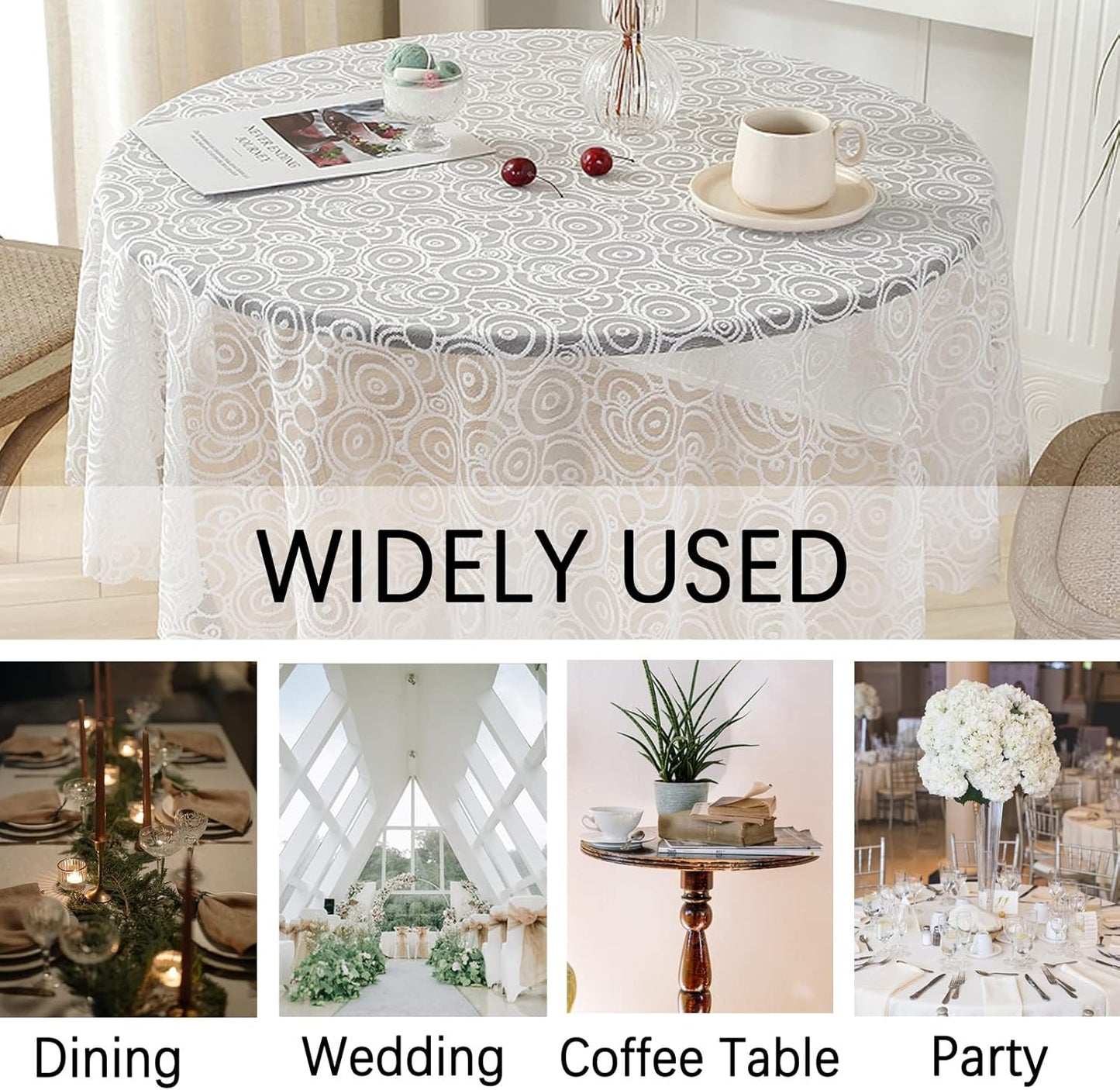 Jeloris Round Lace Tablecloth with Elegant Scalloped Bottom for Any Special Event Such as Wedding, Birthday Party, Baby Shower, Anniversary (60 inch, Style 7)