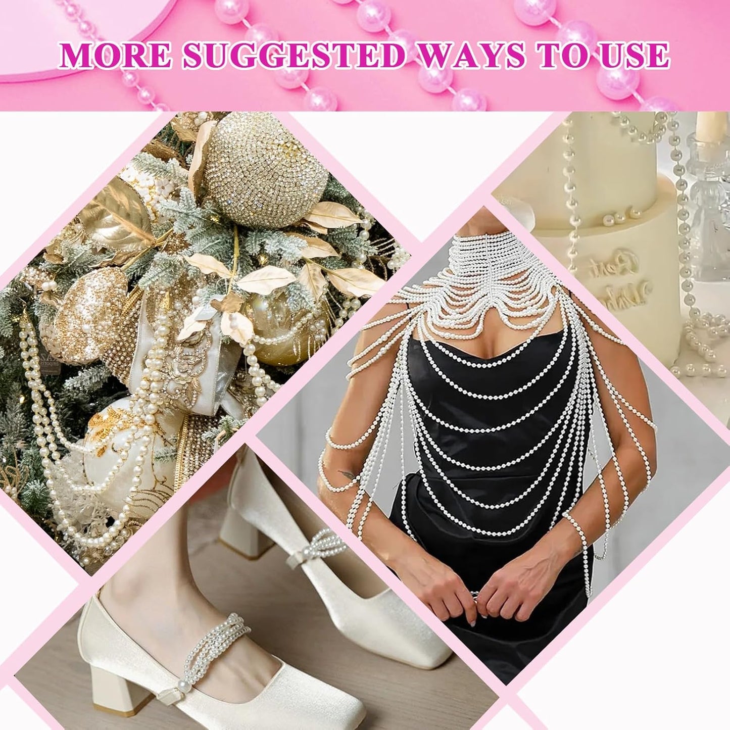 99 Feet 6mm Pearl Strings Garland for Crafts, Artificial Pearl Beaded Trim Chain Roll Strands for Wedding Centerpieces Bouquet Party Decoration Christmas Tree Garland, Ivory