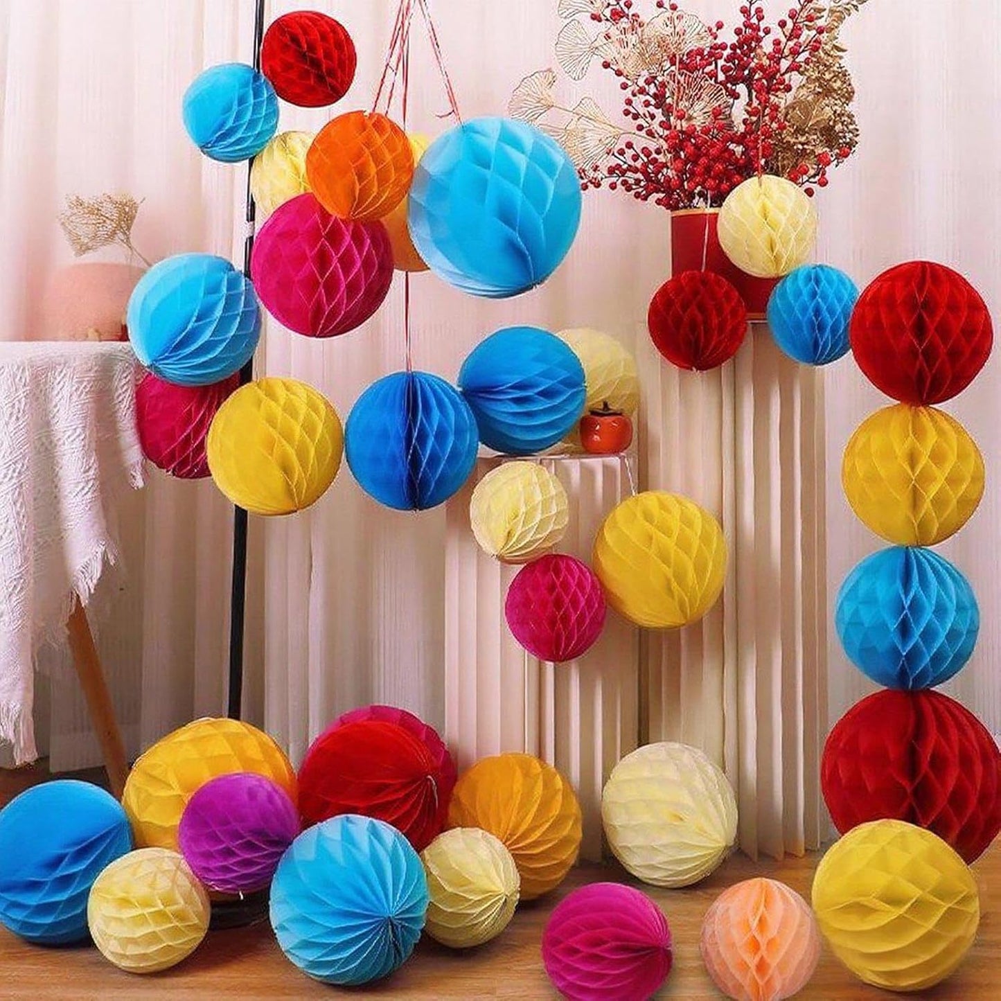 Rainbow Honeycomb Balls Decorations - 12Pcs 6" & 10" Hanging Tissue Pom Poms for Birthday, Wedding, Engagement, Fiesta, Home Decor (Multi-Color)
