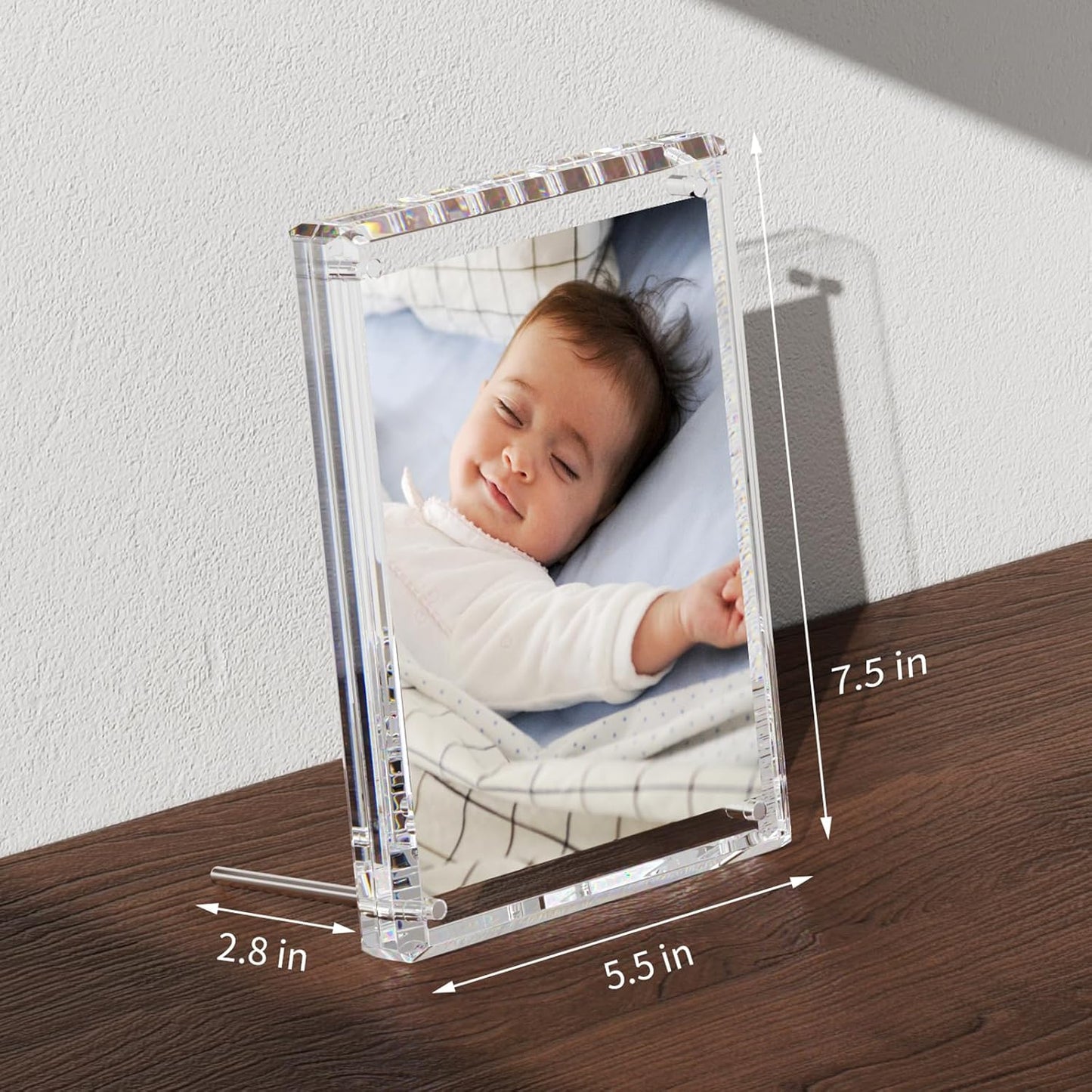 NIUBEE 5x7 Acrylic Picture Frames, Clear Photo Frame for Living Room, Diamond Edge Design, Portrait and Landscape Magnetic Family Thick Desktop Frame