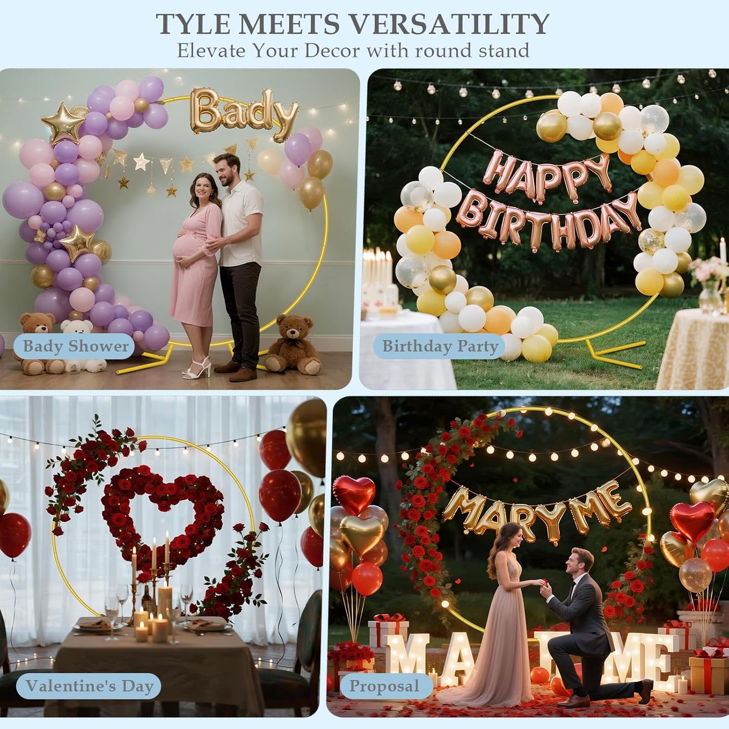 7.2FT Round Metal Arch Backdrop Stand, Circle Balloon Arch Stand Kit with Base, Metal Gold Wedding Arches Frame Heavy Duty for Birthday Gender Reveal Baby Shower Anniversary Party Decoration