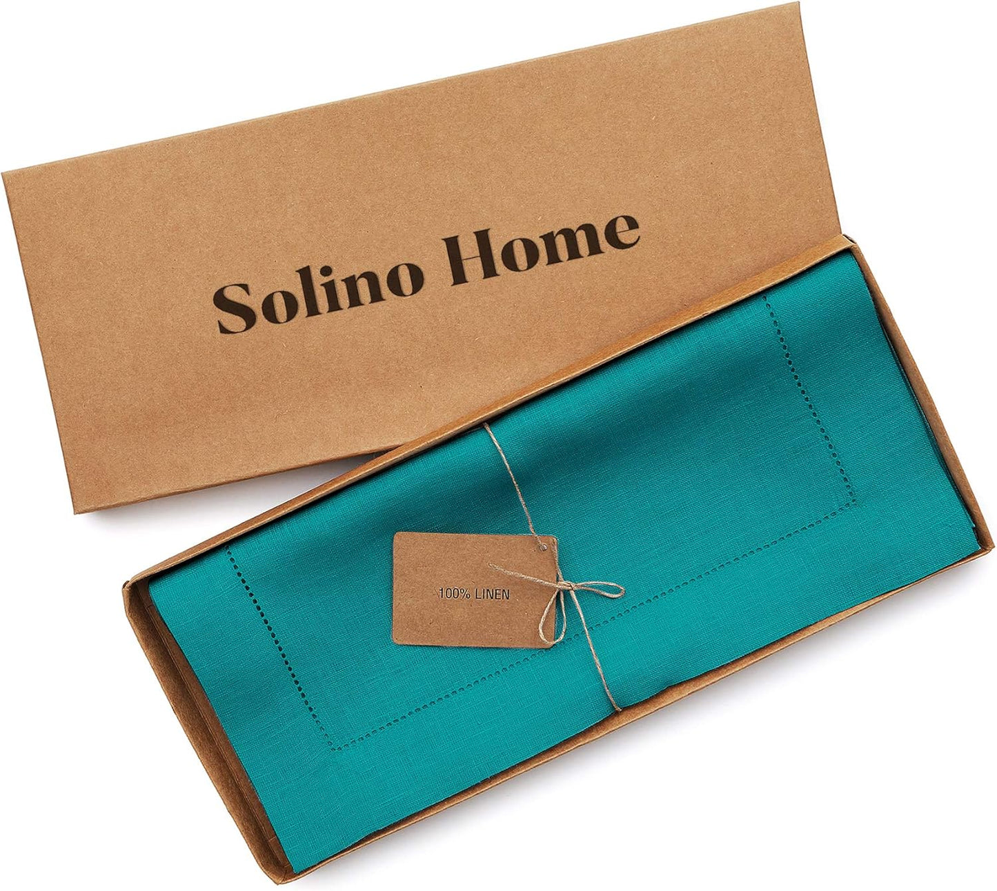 Solino Home Linen Table Runner 120 Inches Long - 100% Pure Linen Teal Table Runner 14 x 120 Inch for Fall, Autumn, Thanksgiving, Christmas - Classic Hemstitch