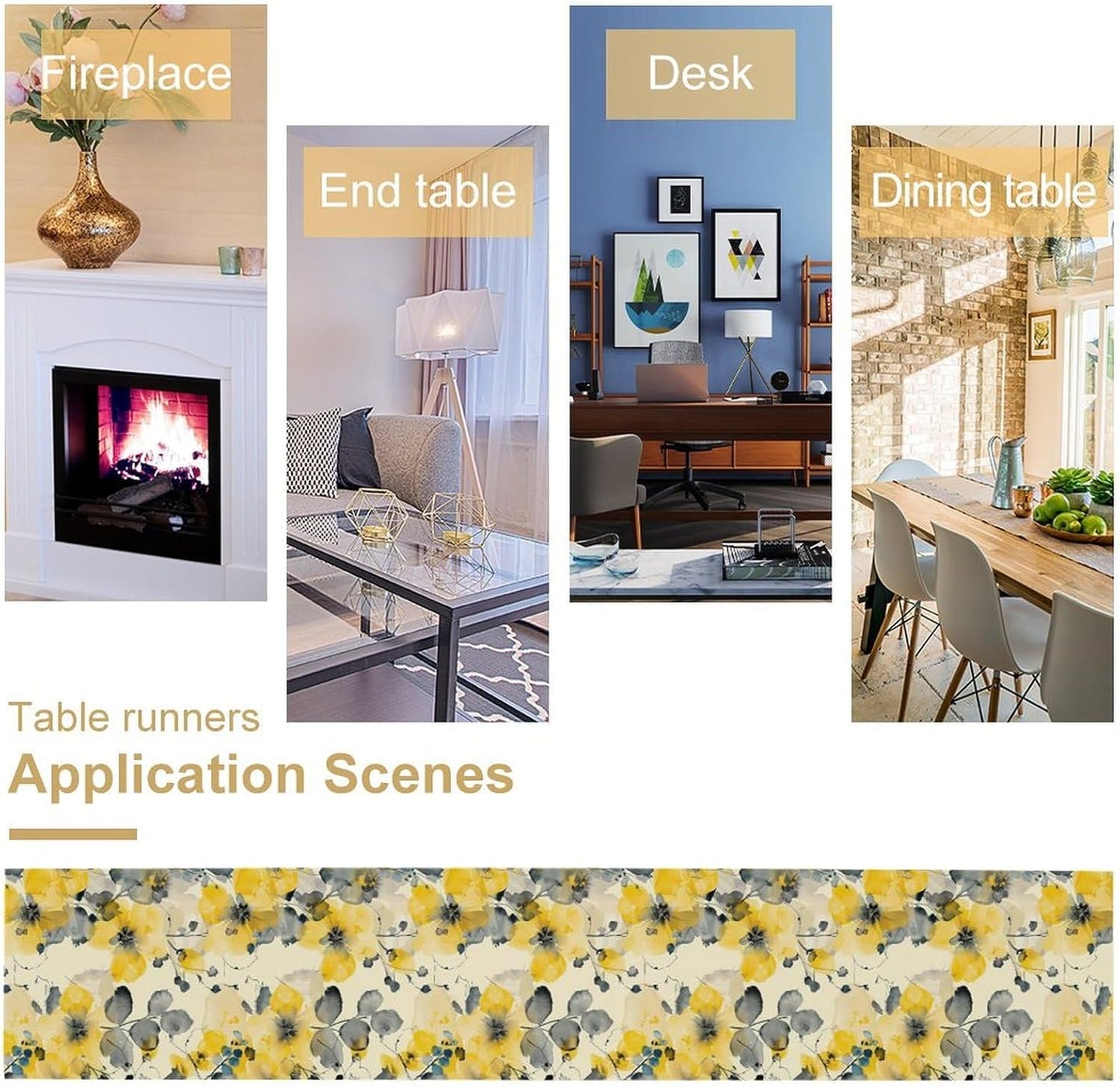 Floral Table Runner,Yellow Flowers Spring Print Table Cloth Kitchen Dining Table Home Party Decoration 13x108 Inch