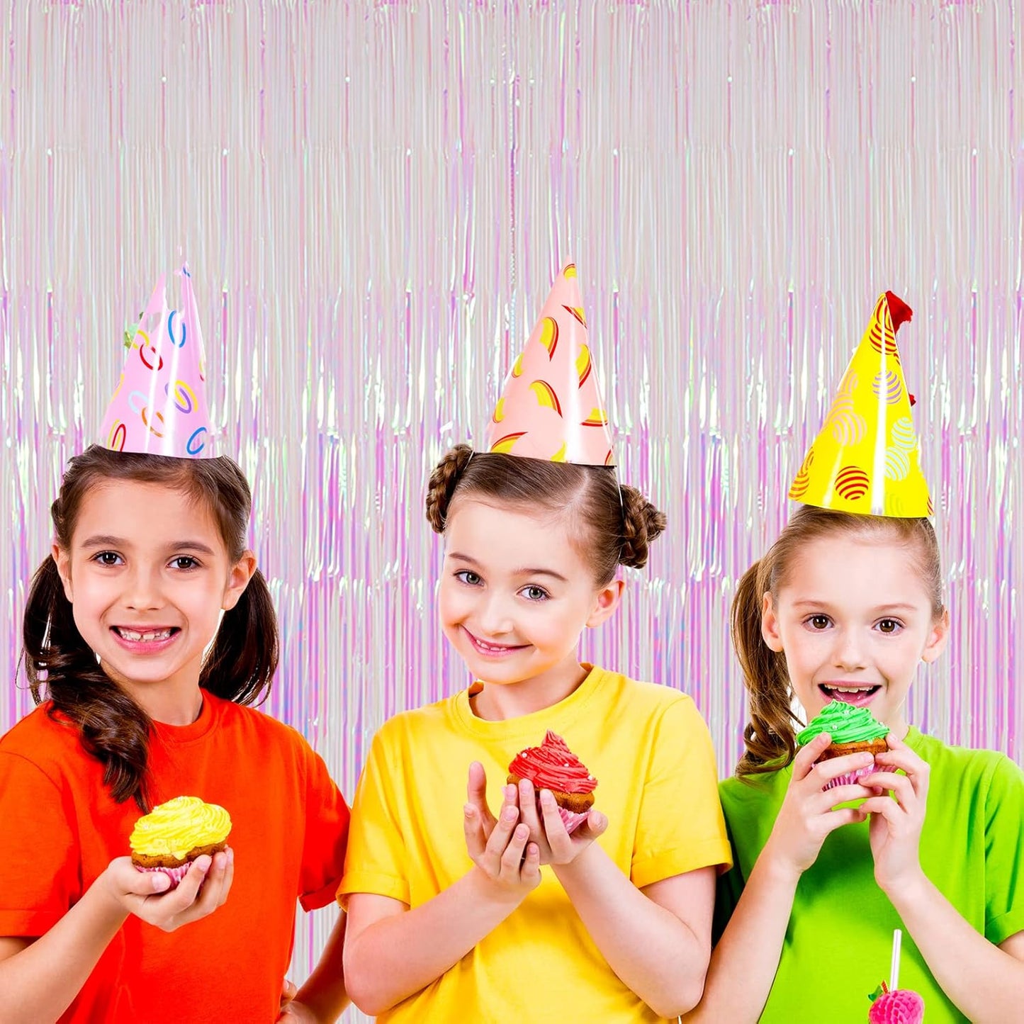 4 Pack Iridescent Transparent Foil Fringe Backdrop Curtains, Tinsel Streamers Birthday Party Decorations, Fringe Backdrop for Graduation, Baby Shower, Gender Reveal, Disco Party