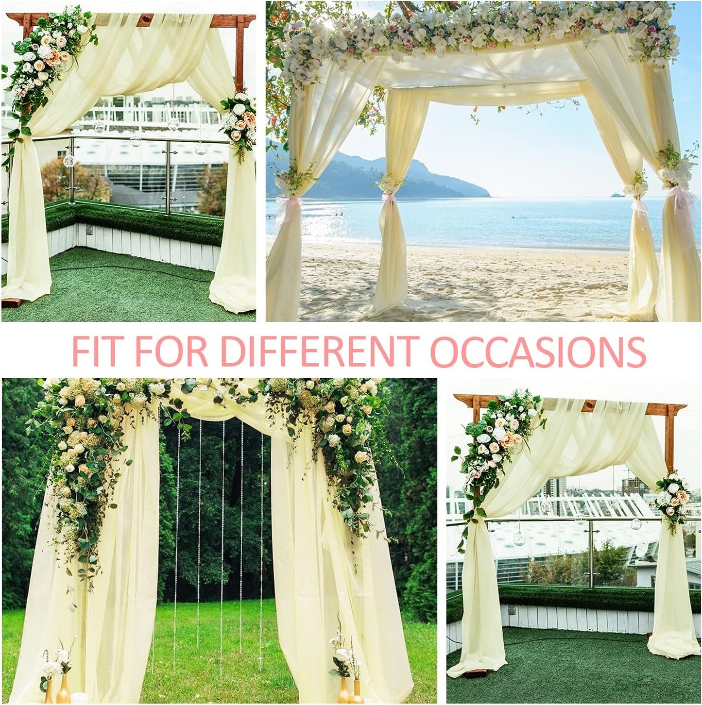 Wedding Arch Draping Fabric Beige Arch Drapes Sheer Backdrop Curtain for Ceremony Photo Wedding Decor 19Ft x 28" 2 Panel
