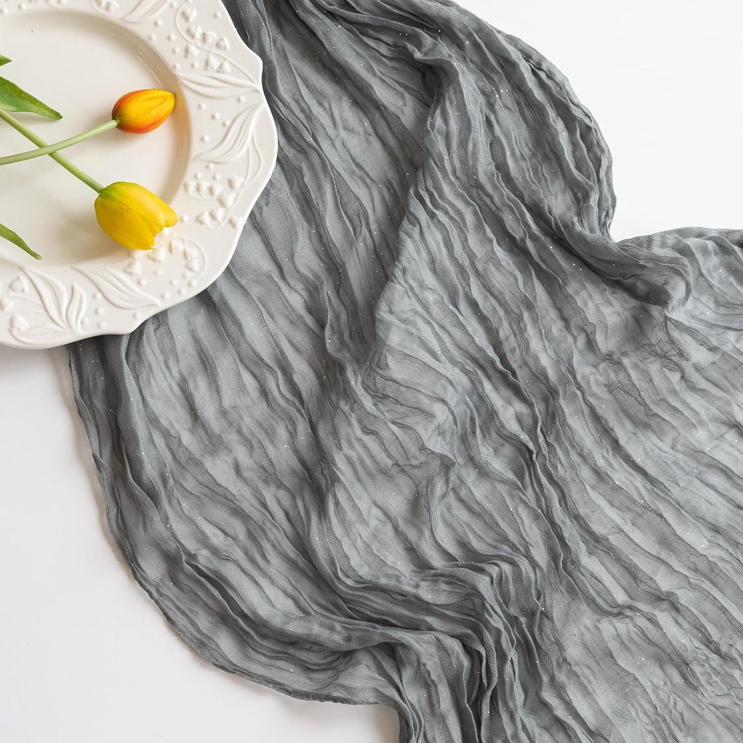 Romantic Artificial Floral Table Runner 10ft Gauze Tulle Lace Table Runner Set for Wedding Baby Shower Bridal Shower Holiday Kitchen Dining Table Decoration for Home Party Special Occasion