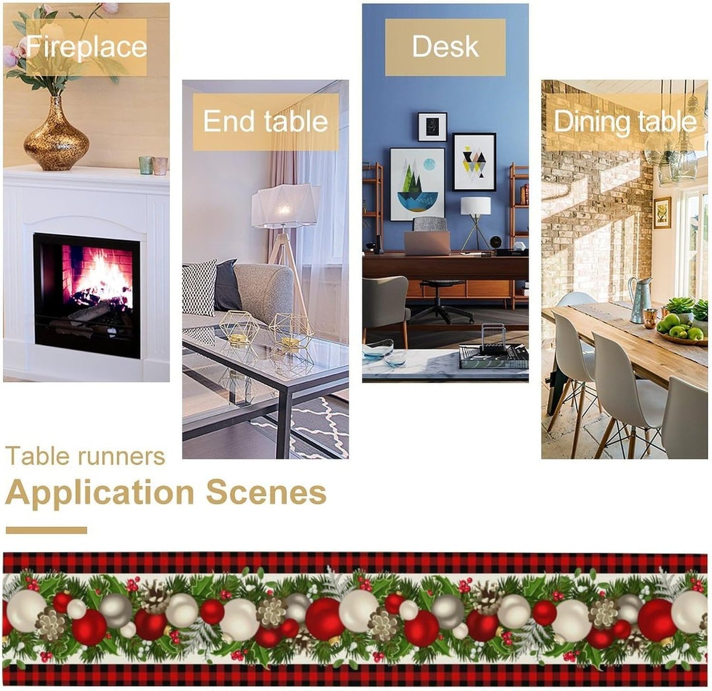 Christmas Table Runner,Seasonal Winter Xmas Holiday Farmhouse Table Cloth Kitchen Dining Table Decoration for Home Party Decor 13x108 Inch