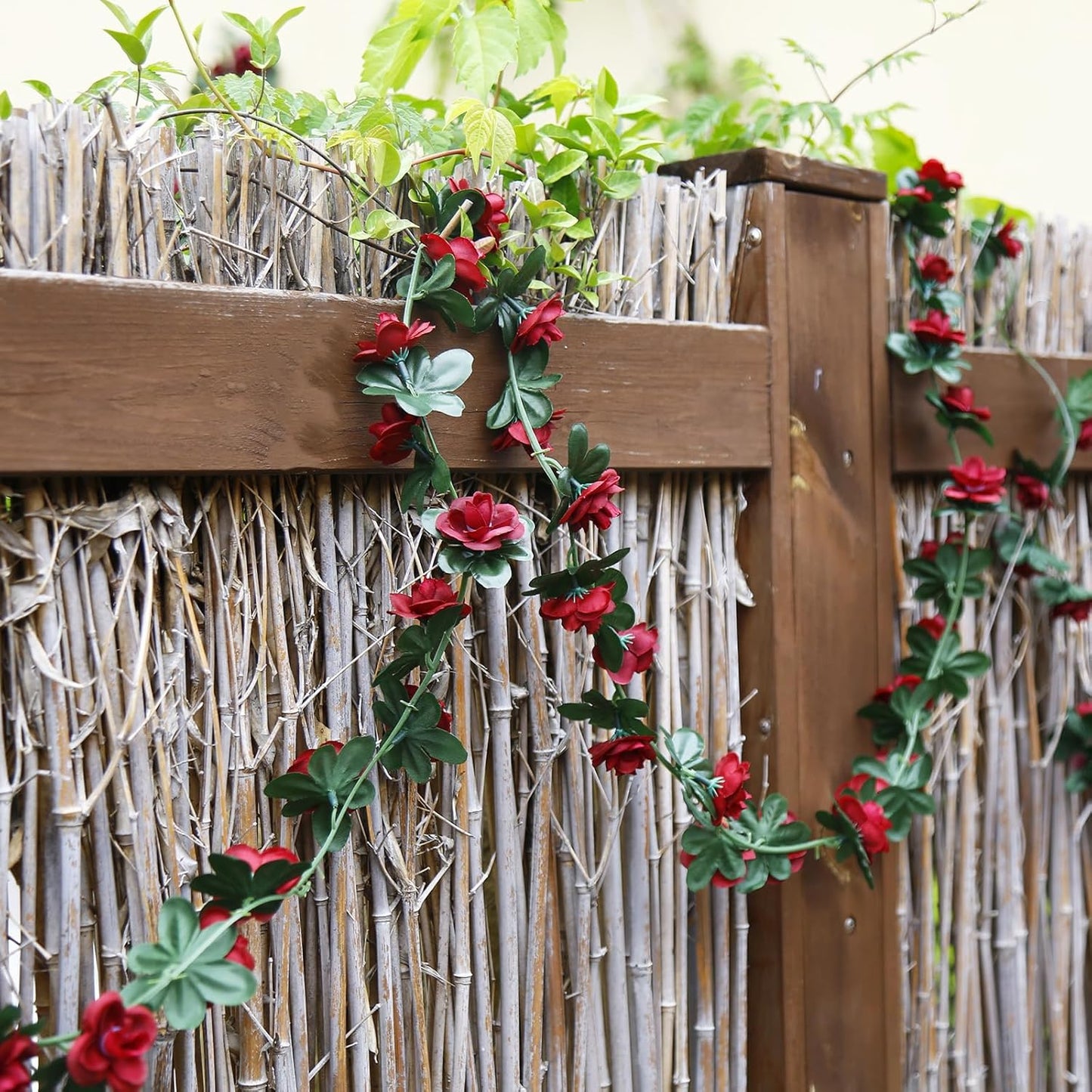 12 PCS 98.4 FT Artificial Flower Garland Red Rose Garland for Wedding Room Decor(12,Wine Red)