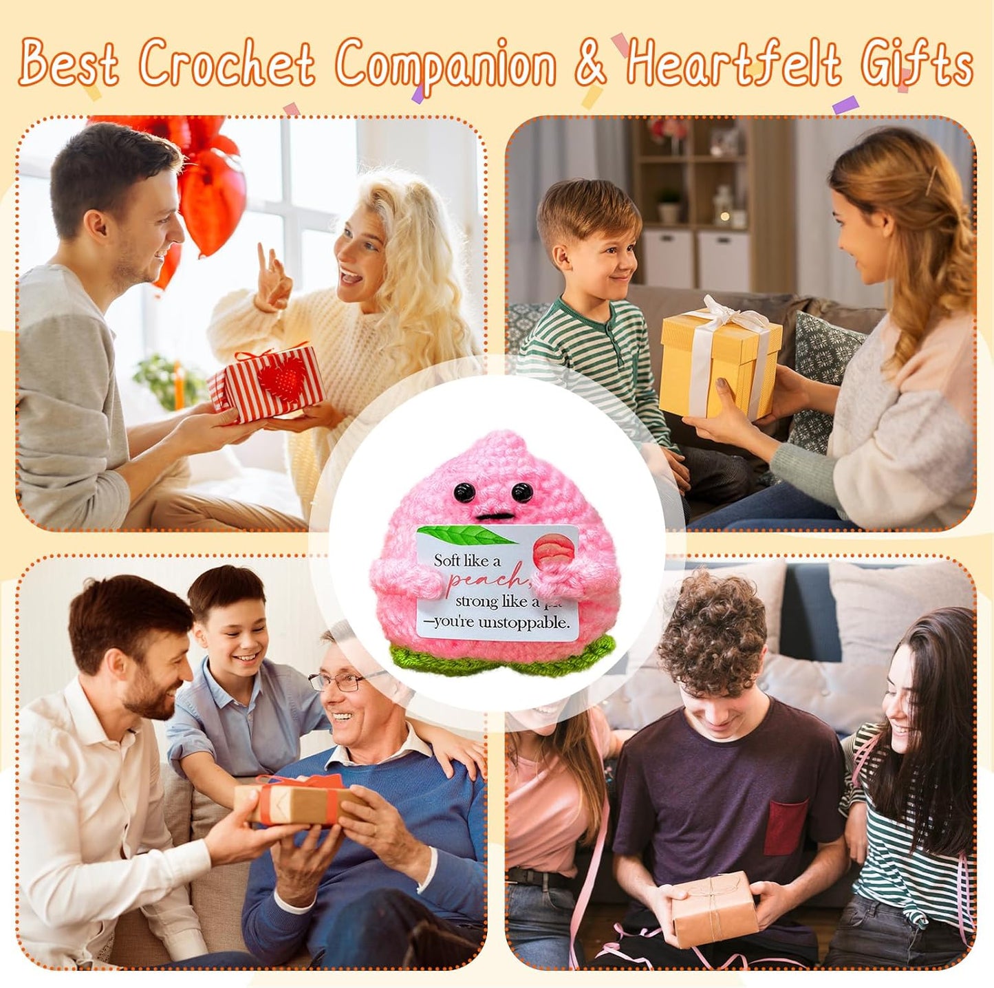 Emotional Support Crochet Peach,Lovely Gift for Friends,Mom,Dad,Grandpa,Grandma,Colleagues,Classmates,Graduation Gift,Emotional Support Crochet,Home Office Decoration