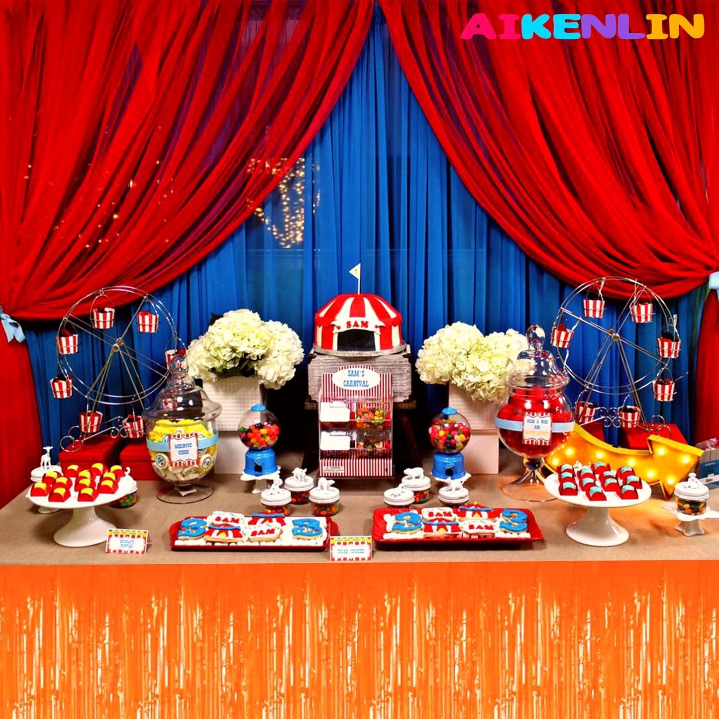 6 Pack 29x108 Inch Metallic Foil Fringe Tinsel Table Skirts Banner for Rectangle Tables Streamer Garland Curtains Backdrop for Wedding, Birthday, Parade Floats, Christmas Party Decoration(Orange)