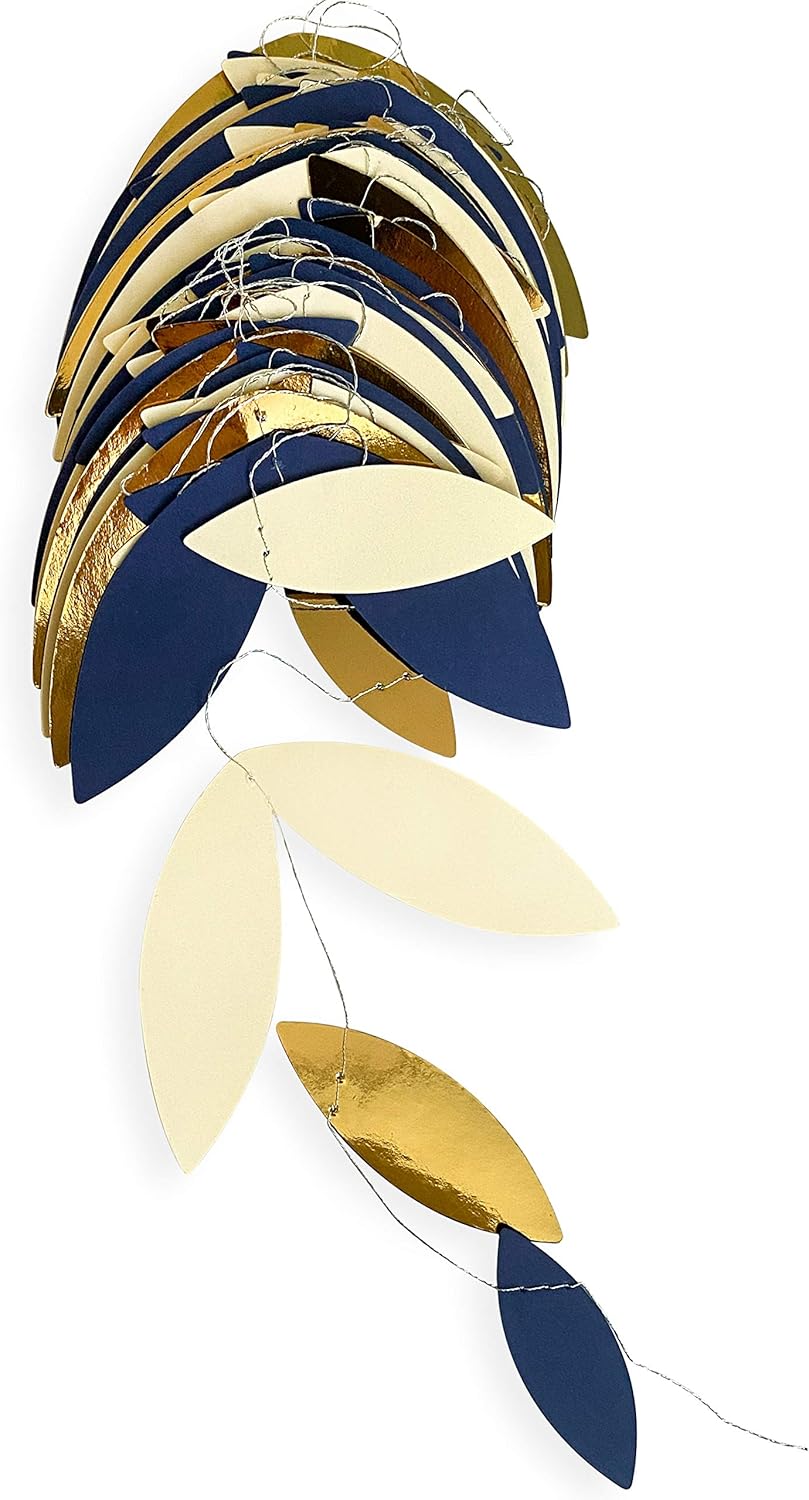 52 Ft Navy Blue Gold Party Decorations Royal Blue Gold Leaf Garland Paper Hanging Leaves Streamer Banner for Spring Birthday Bachelorette Engagement Anniversary Wedding Bridal Shower Party Supplies