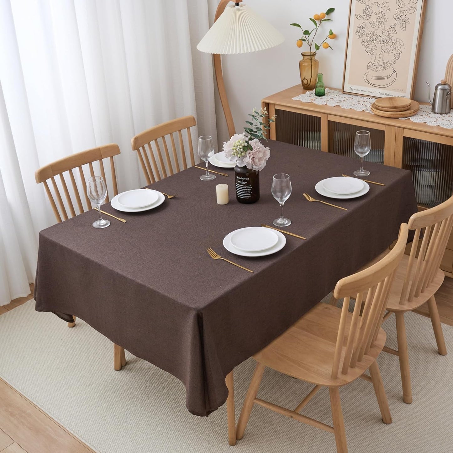 NLMUVW Brown Linen Tablecloth Rectangle, Chocolate Table Cloth Farmhouse Textured Table Cover for Kitchen Dining Coffee, 54 x 78 Inch