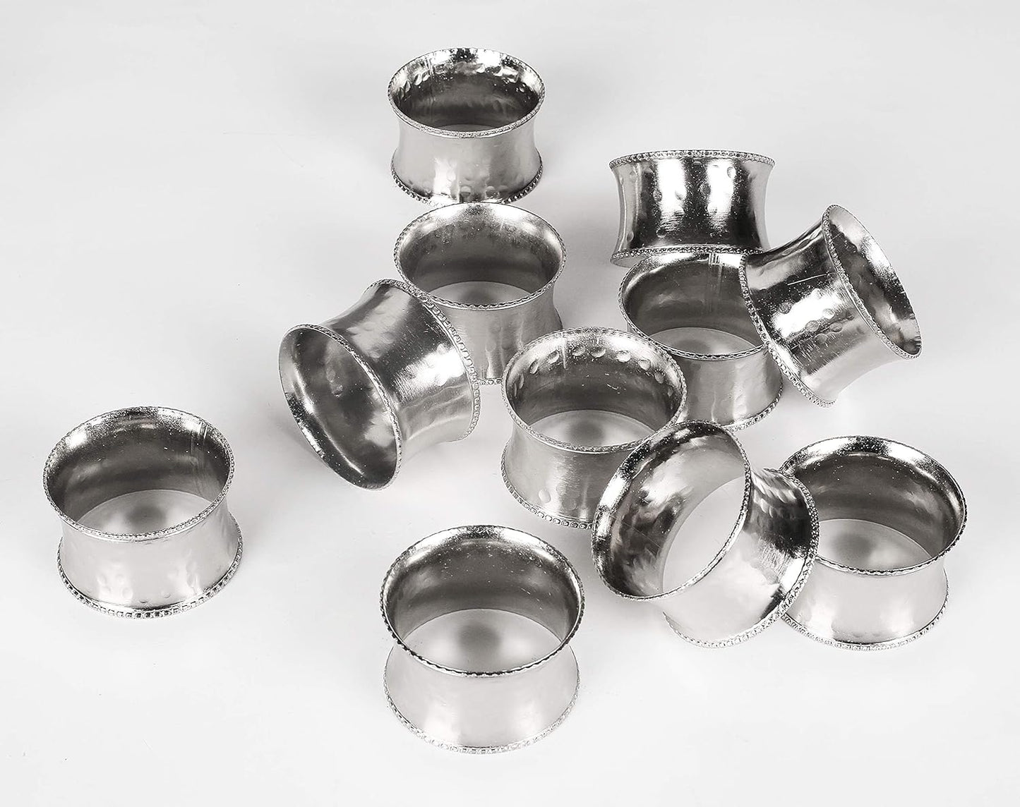 Everyday Metal Napkin Rings for Wedding Receptions, Dinners Parties, Family Gatherings, Everyday Use - Hand Made by Skilled artisans, Hammered Silver, Set of 6