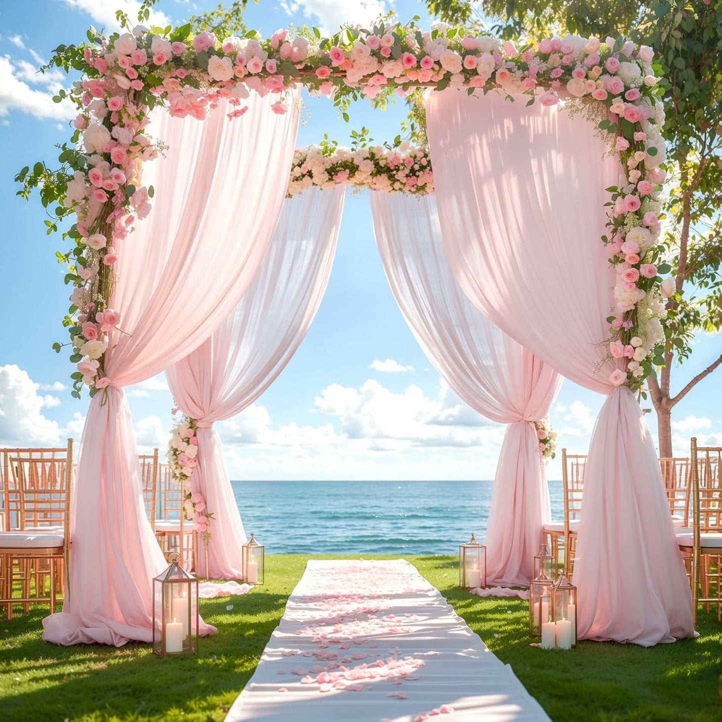 Wedding Arch Draping Fabric, 2 Panels 28" x 19Ft Blush Arch Drapes Sheer Backdrop Curtain for Wedding Ceremony Party Ceiling Decor