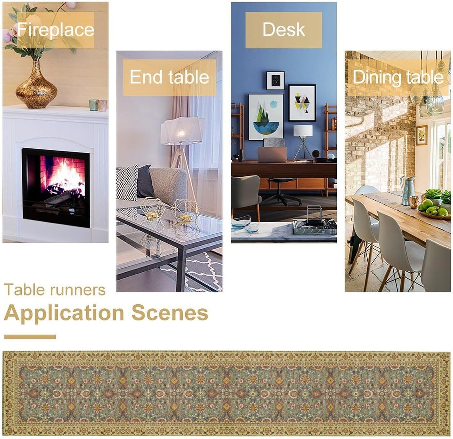 Boho Floral Vintage Beige Blue Table Runner, Retro Flower Rustic Country Farmhouse Abstract Pattern for Home Kitchen Table Decor Dining Coffee Room Party Decor 13x120in