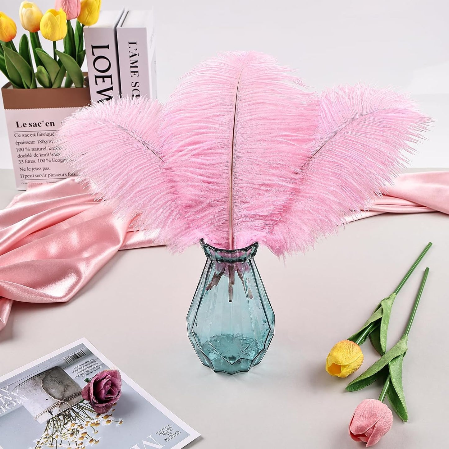 THARAHT Pink Ostrich Feathers 12pcs Natural Bulk 10-12Inch 25cm-30cm for Crafts Wedding Party Centerpieces Easter Gatsbi and Home Decoration Feathers
