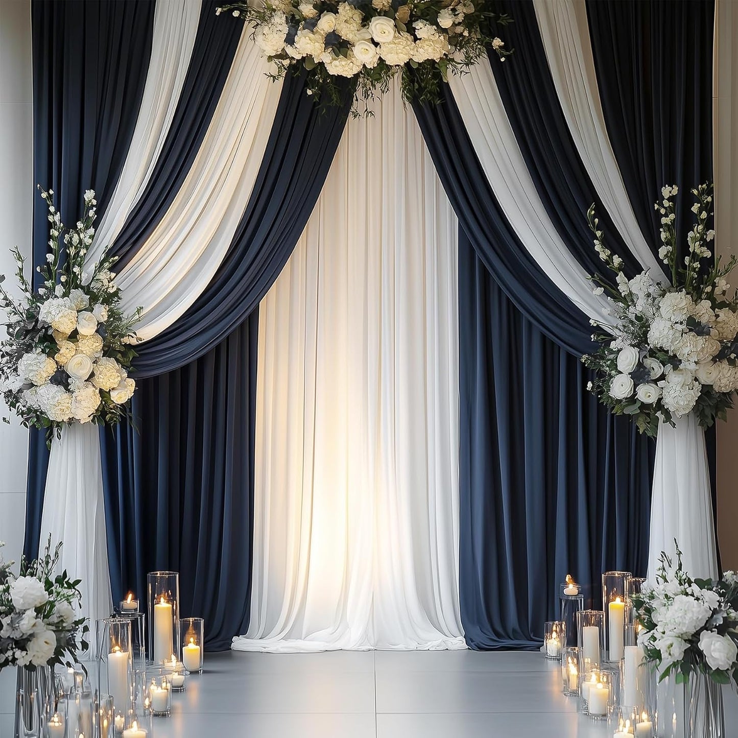 20ftx14FT Wrinkle Free Navy Blue Backdrop Curtain, 4 Panels 14FT Height Navy Blue Wedding Backdrop Drapes, Silky Polyester Back Drop Cloth for Birthday Photography Background Party Backdrop Draping