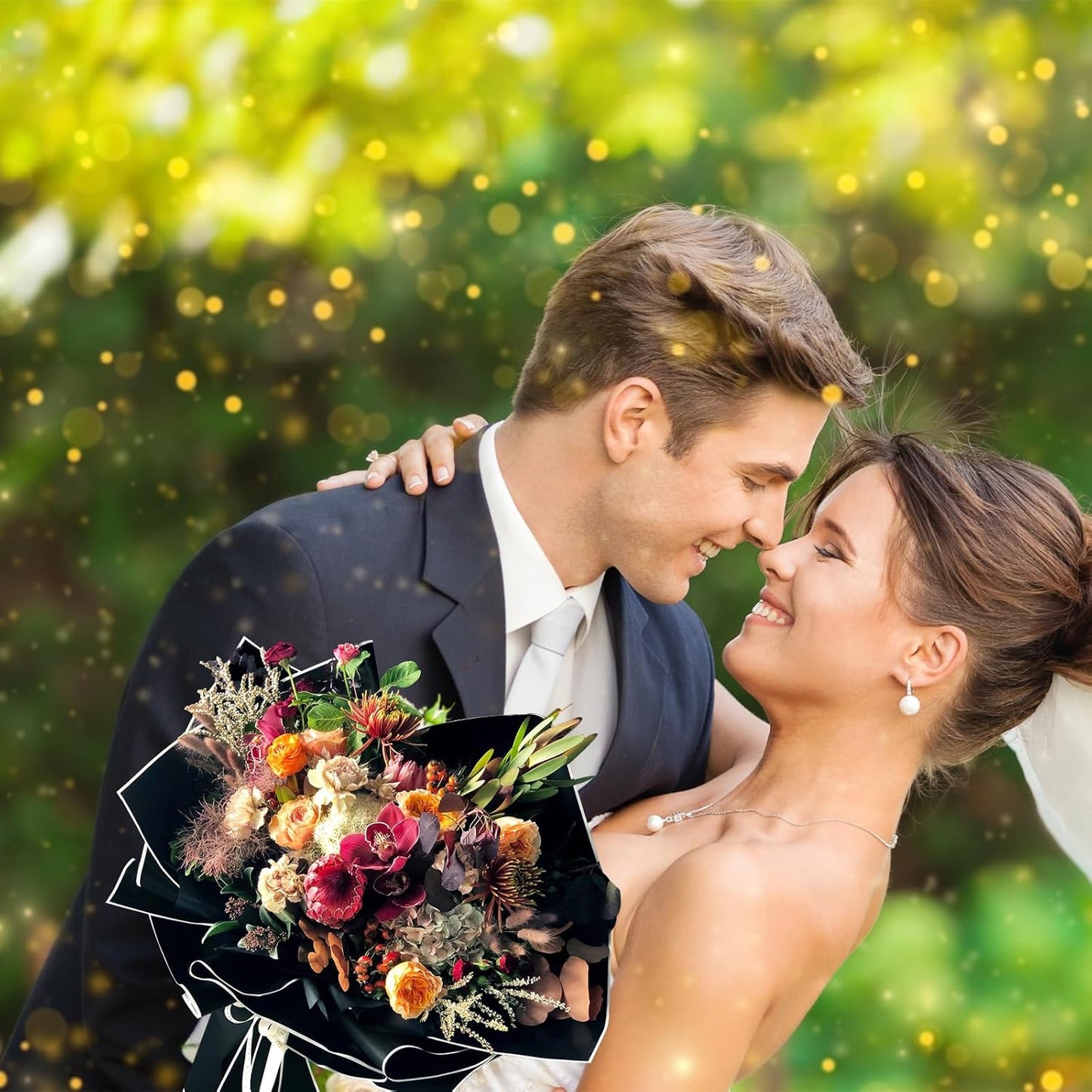 NESCCI 20 Sheet Flower Wrapping Paper - Waterproof Floral Bouquet Wrapping Paper, Florist Supplies Packaging Paper for Wedding Birthday Gift DIY (Dark Black)