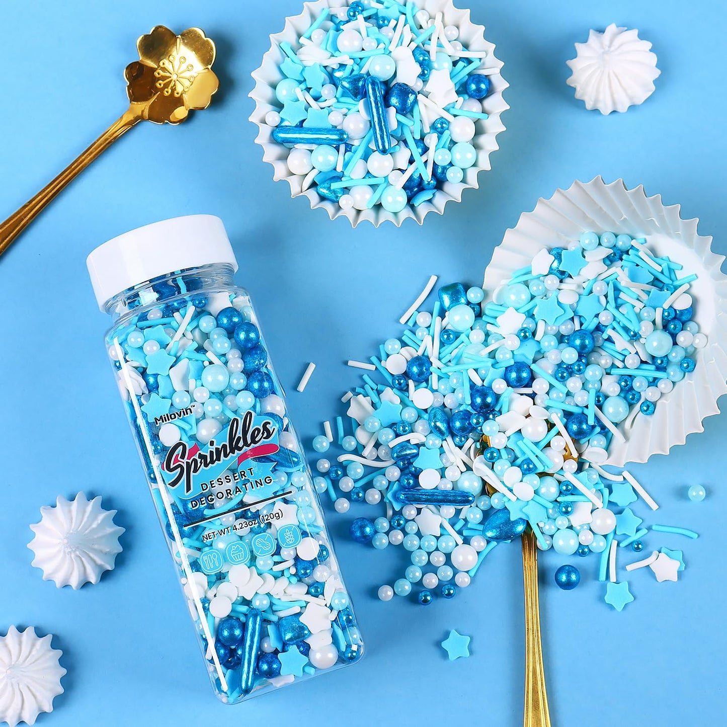 Blue Sprinkles for Cake Decorating, Galaxy Blue Sprinkles Mix, Metallic Sprinkle Mix for Cupcakes, Macaron, Ice Cream, and Cookies(120g/4.23oz)