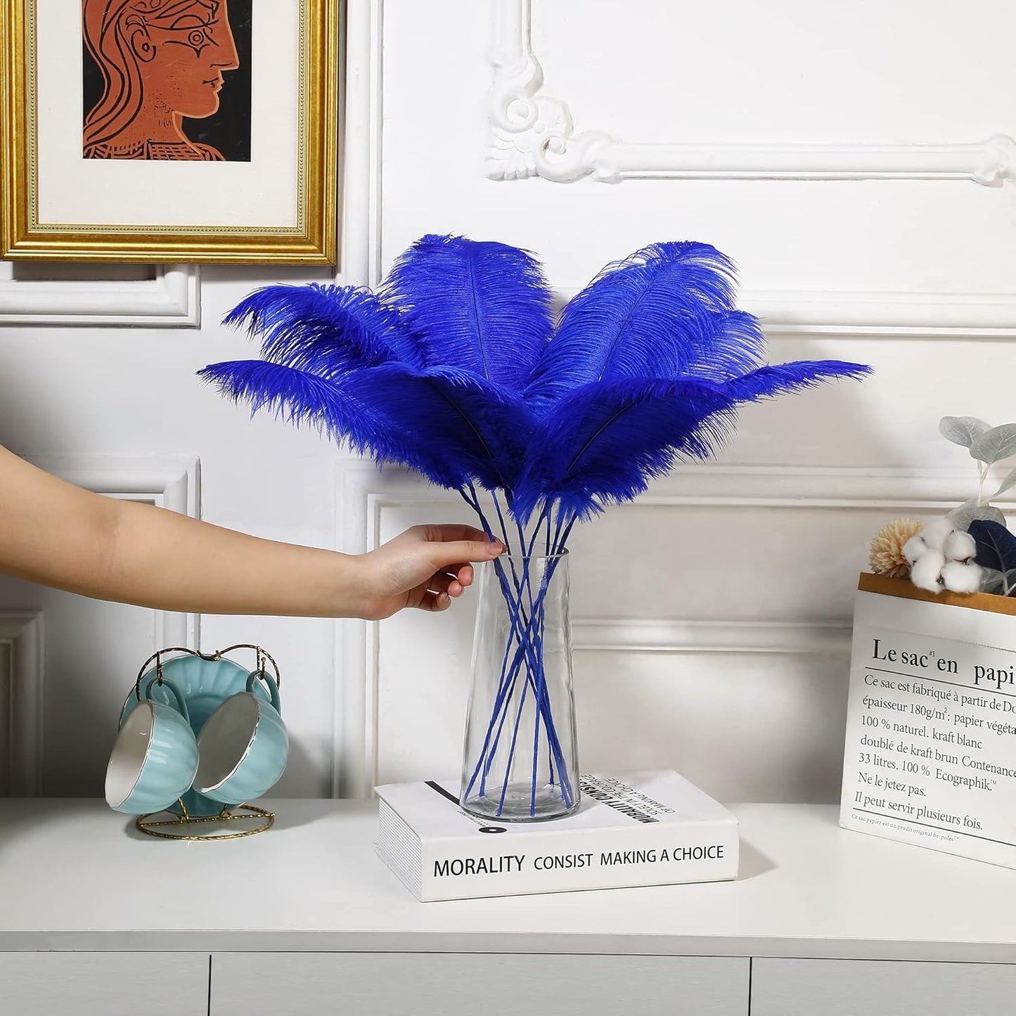 Holmgren Royal Blue Ostrich Feather - 20pcs Making Kit 22 Inch Large Ostrich Feathers for Vase, Floral Arrangement, Wedding Party Centerpieces Home Decorations (Royal Blue)