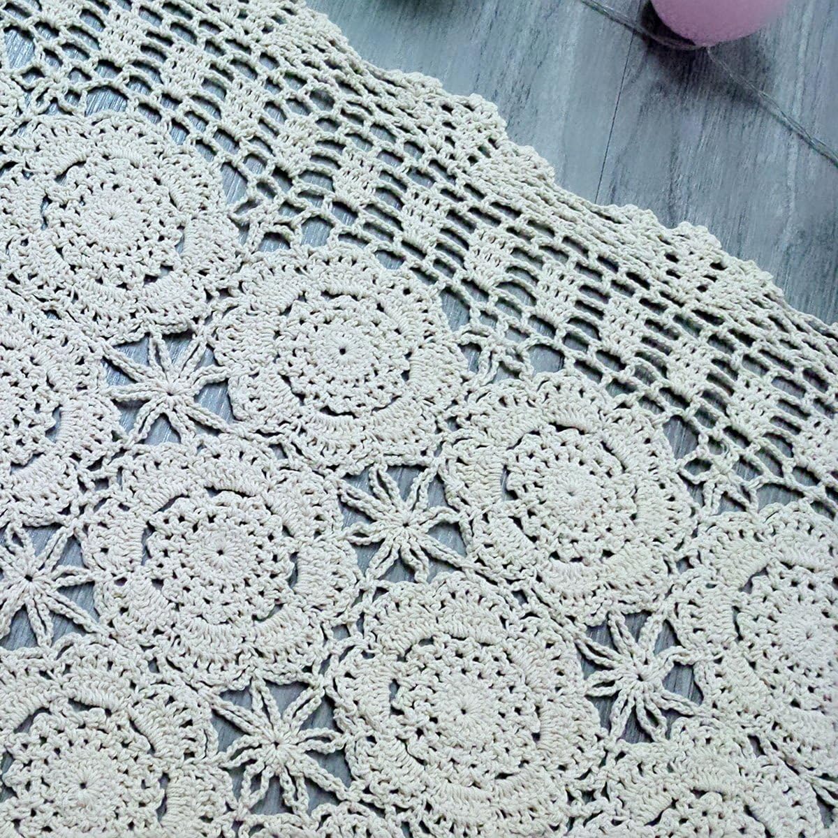 Cotton Handmade Crochet lace Table Runners Rectangular Tablecloth Doilies Doily Table Dresser Scarf Décor,19x23Inch,Beige