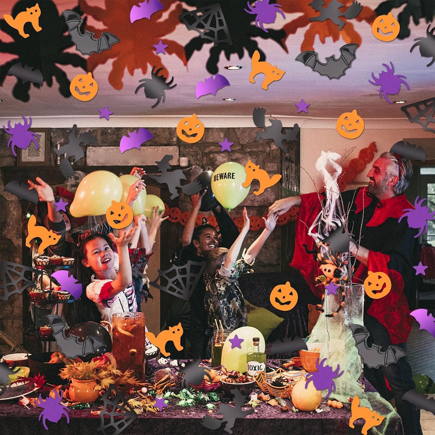 MARFOREVER Halloween Confetti Glitter Table Decorations Party Scatter Table Sprinkles Bats Spider Pumpkin for Halloween Party Supplies Decor