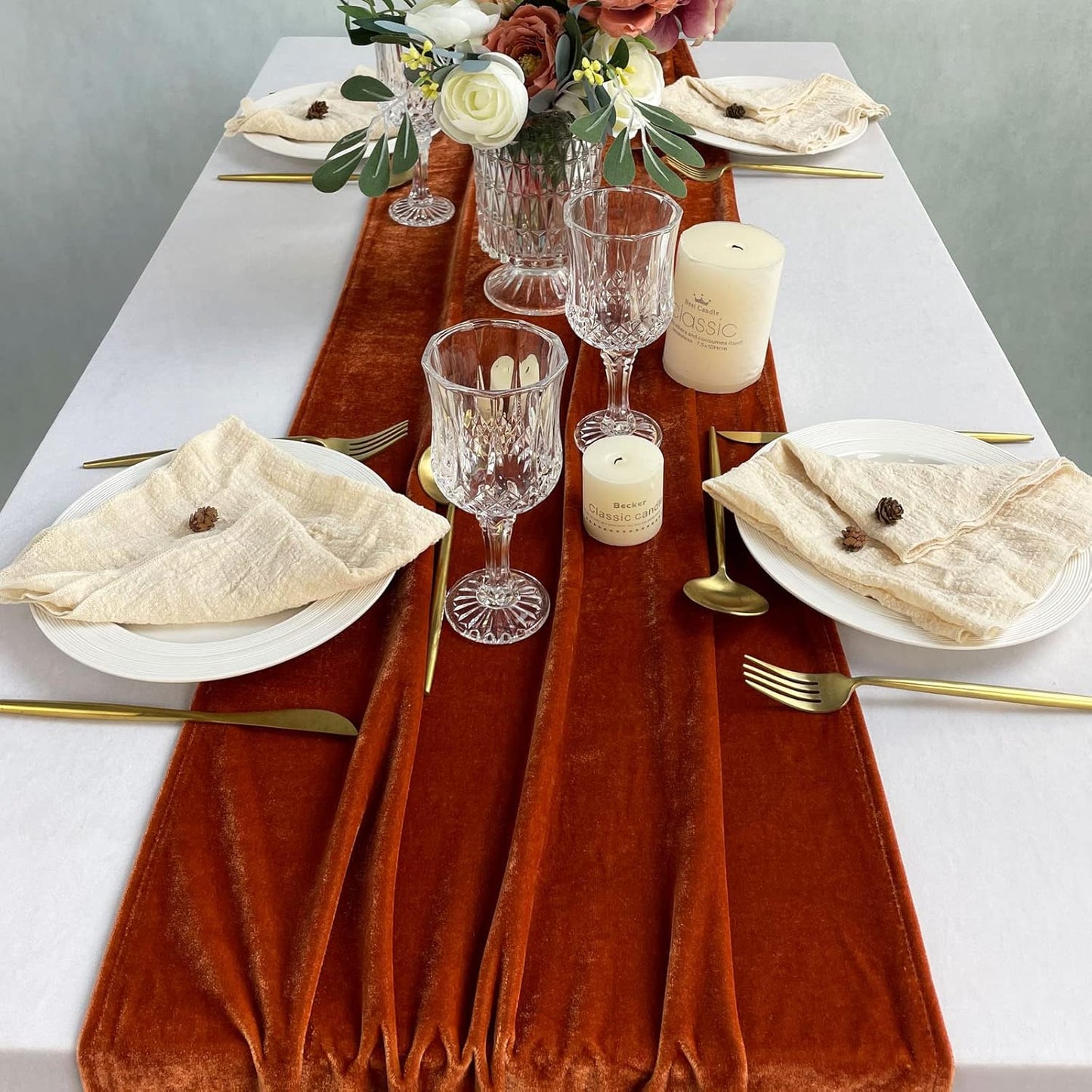 Luxurious Velvet Table Runner, 10ft Wedding Reception Decorations, 20x120inch Soft Velvet Fabric, Table Linen Overlay, Wedding Table Runners (Terracotta, 20X120inch)