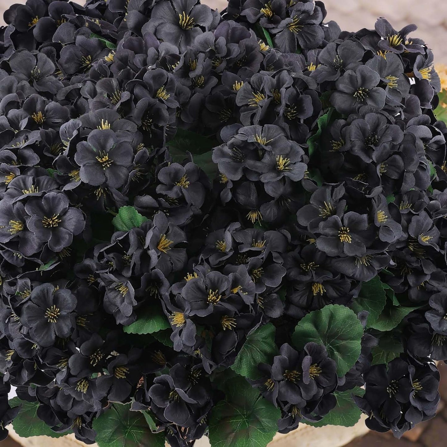 Hananona 12 Pcs Artificial Geranium Flowers for Outdoors Geranium Silk Flowers Outdoor UV Resistant Garden Plants Faux Black Flower for Home Kitchen Halloween Table Centerpieces Decor (12, Black)