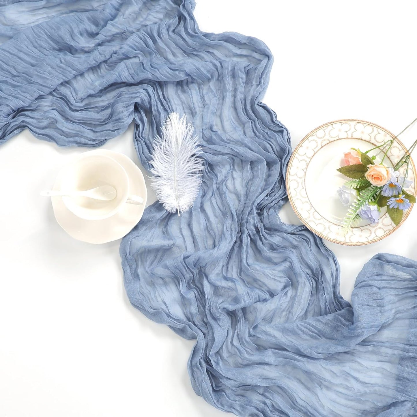 12 Pack Dusty Blue Table Runner 10ft Boho Gauze Fabric Cheesecloth Table Runner 35 x 120 Inch Rustic Sheer Runner for Wedding Decor Baby Shower Party Table Centerpiece Decorations