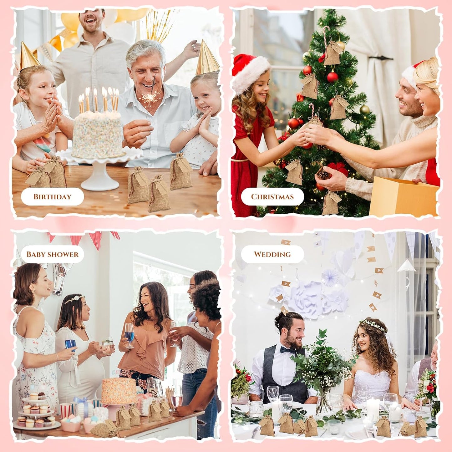 Woanger 100 Pcs Burlap Gift Bags with 100 Pcs Kraft Paper Gift Tags with Drawstring Favor Bulk Burlap Sack Bags for DIY Wedding Party Craft(3 x 4 Inch,Dark Brown)