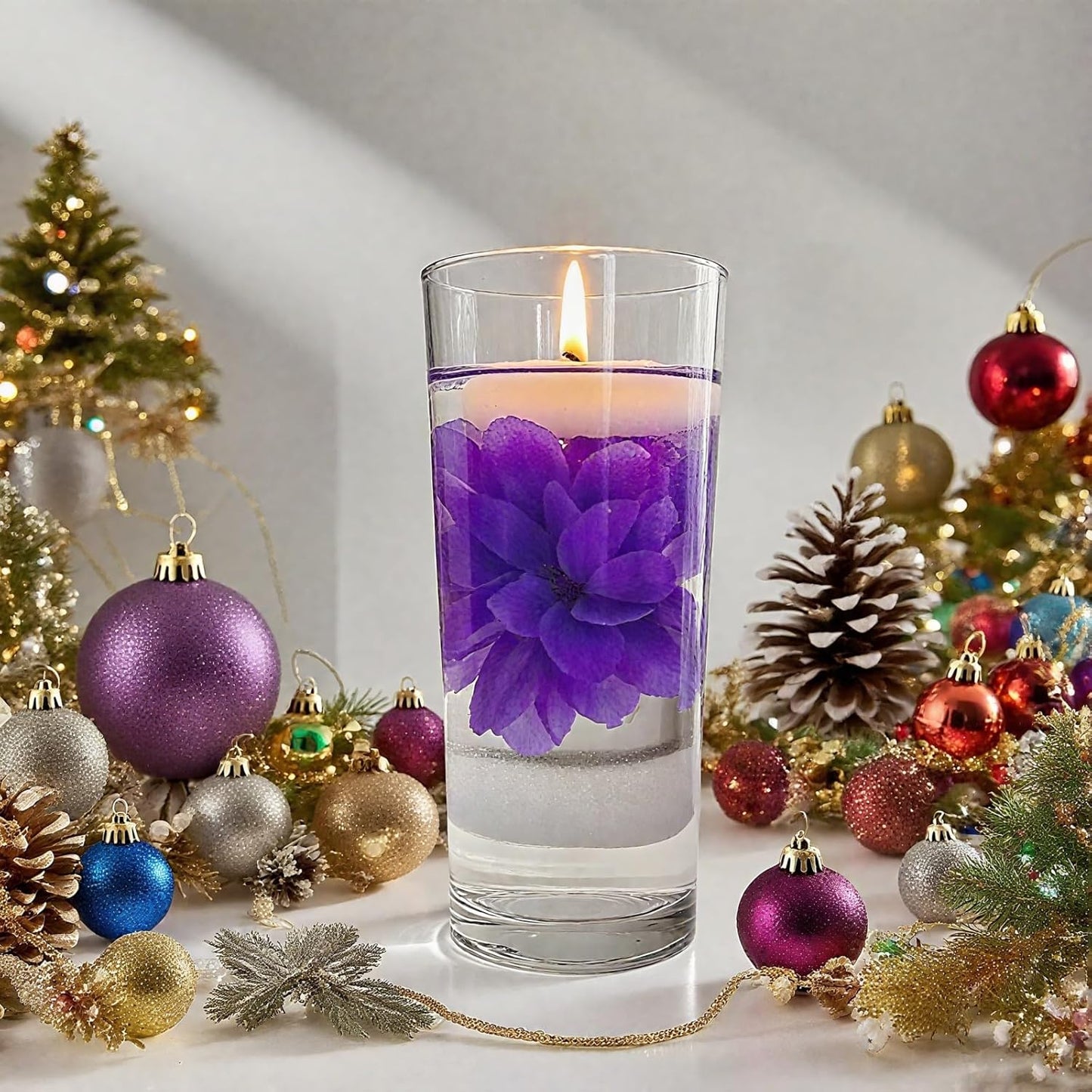24 Pcs Floating Candles for Centerpieces and Floating Flowers Vase Fillers for Centerpieces Artificial Purple Flowers for Wedding Table Party Home Decoration