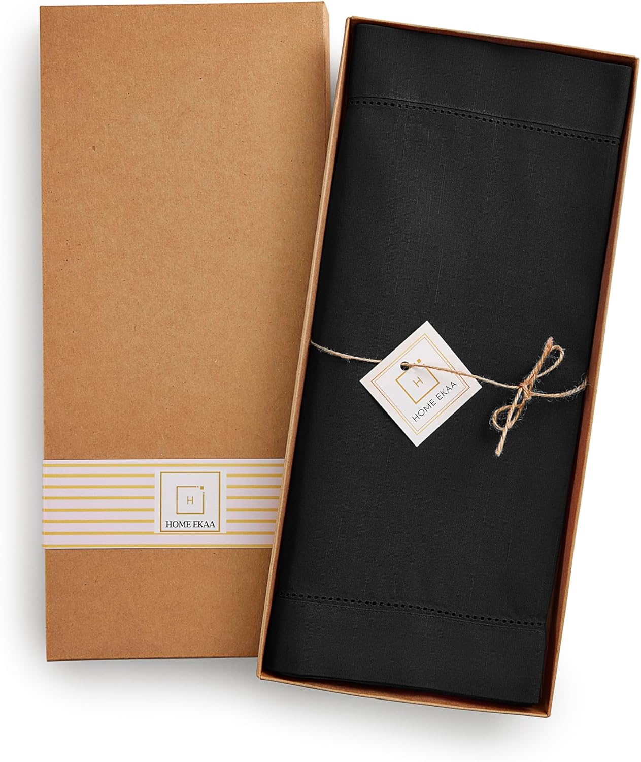 Black Table Runner 90 Inch–Cotton Linen Hemstitch Farmhouse Table Runner 14x90 – Washable Fabric for Dining, Fall, Halloween, Thanksgiving, Spring, Summer, Wedding, Everyday Décor – Serena