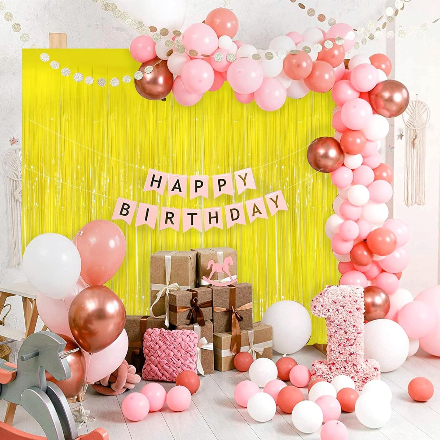 Macaron Yellow Metallic Tinsel Foil Fringe Curtains, 2Pack 3.3x8.3 Feet Streamer Backdrop Curtains for Birthday Wedding Party Decorations, Halloween Decor, Foil Curtain Backdrop for Bachelorette Party