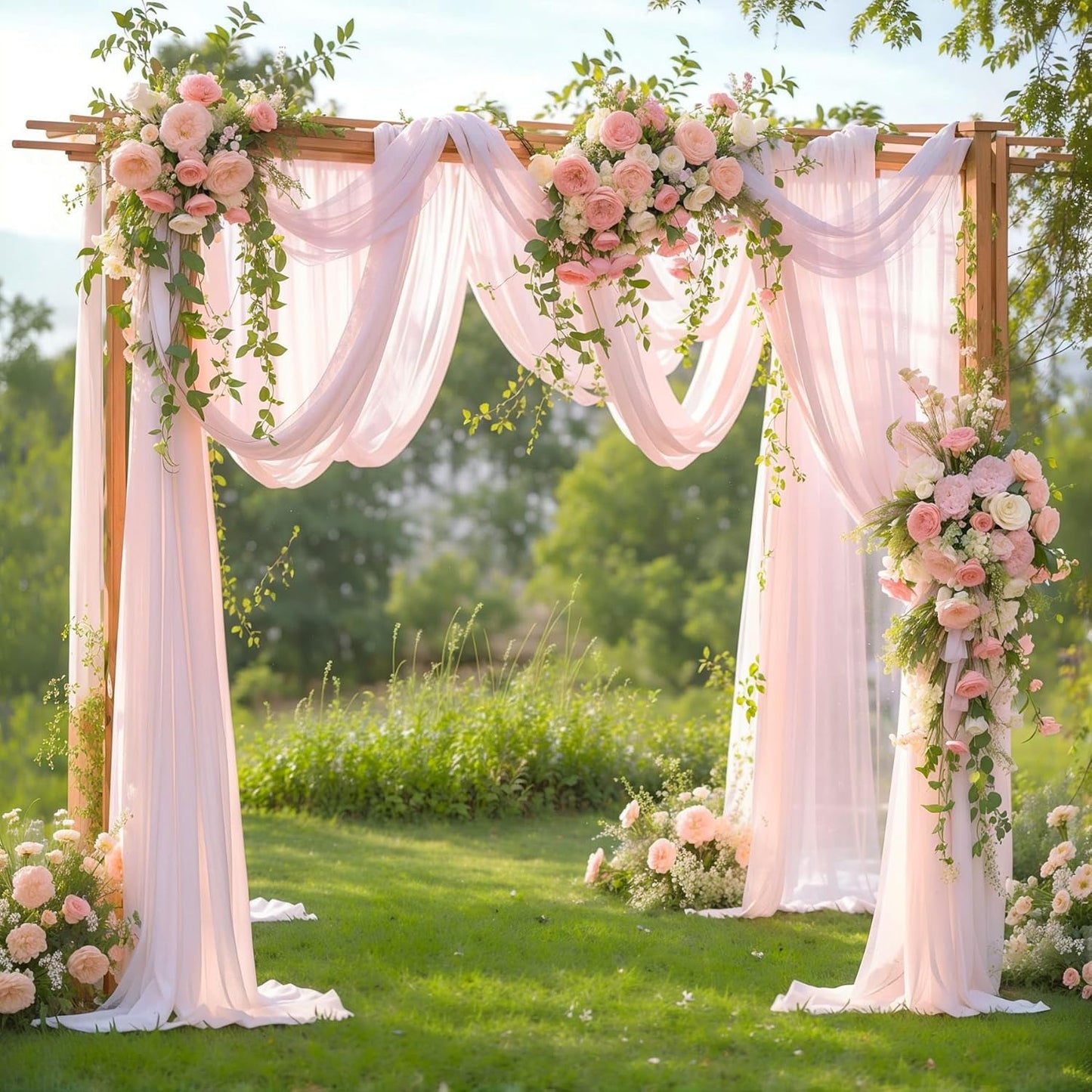 Wedding Arch Draping Fabric, 1 Panel 28" x 19Ft Blush Arch Drapes Sheer Backdrop Curtain for Wedding Ceremony Party Ceiling Decor