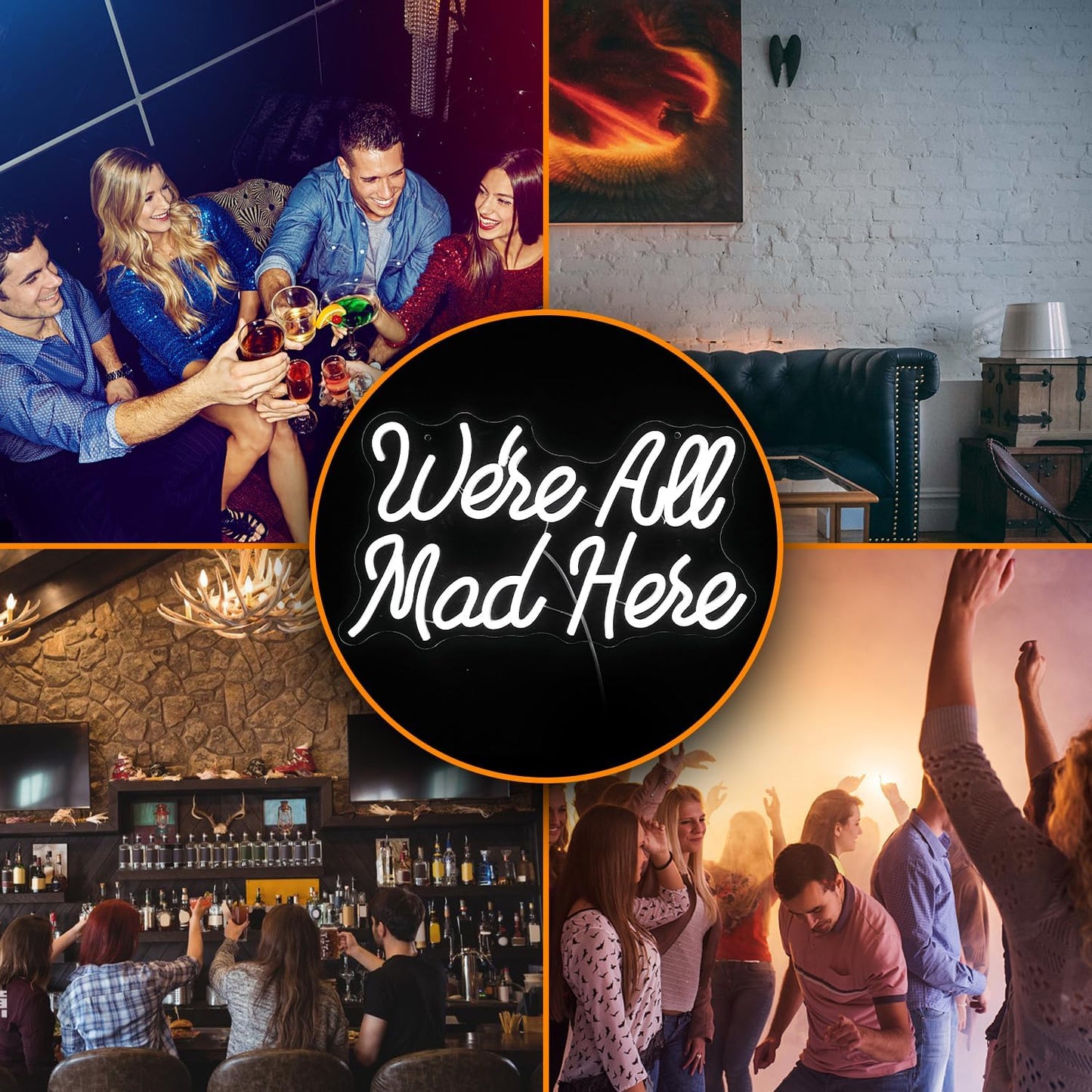 We Are All Mad Here Neon Sign Letter LED Neon Lights Dimmable USB Powered 16.5’’X9.4’’Cool Wall Decorative Light Bedroom Bar Birthday Party Decoration Gifts (White)