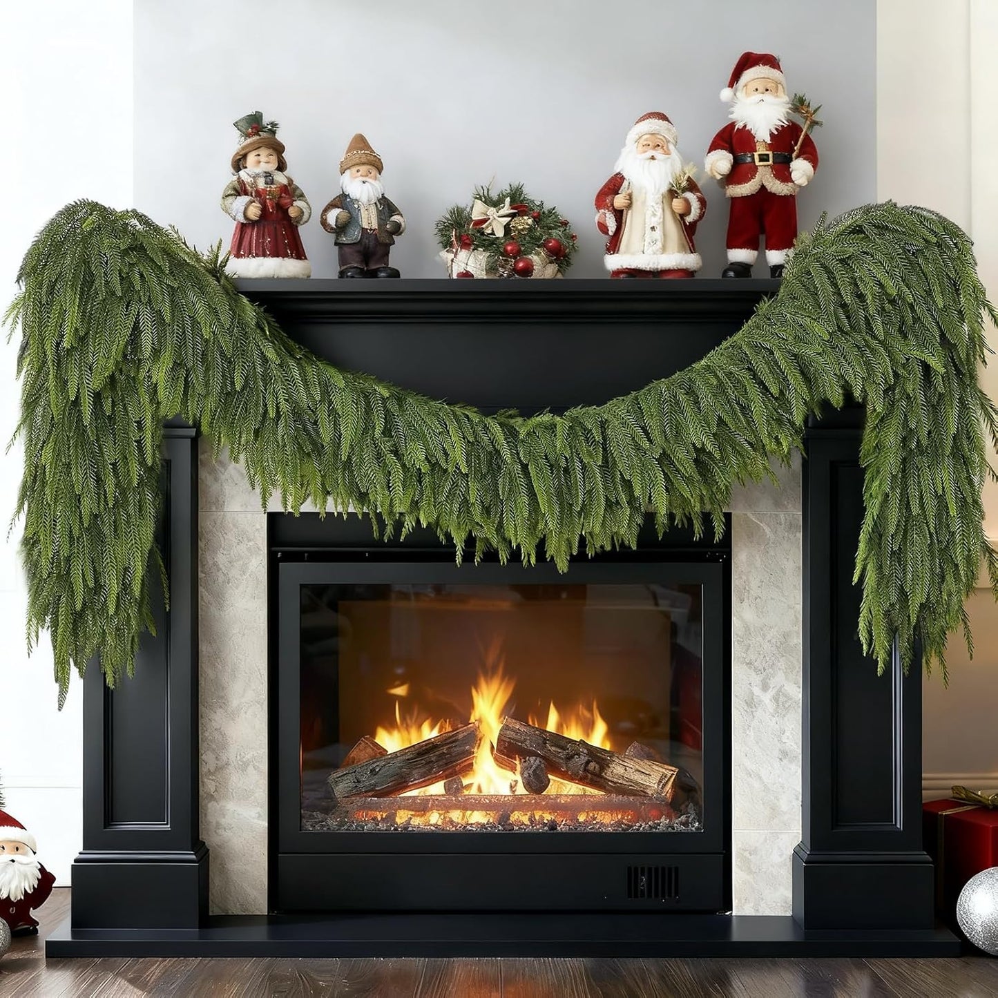 9FT Christmas Norfolk Pine Garland -1PCS, Artificial Pine Needles Garlands Faux Greenery Fake Garland for Holiday Fireplace,Table,Window,Stairs,Mante,Indoor Outdoor Decor