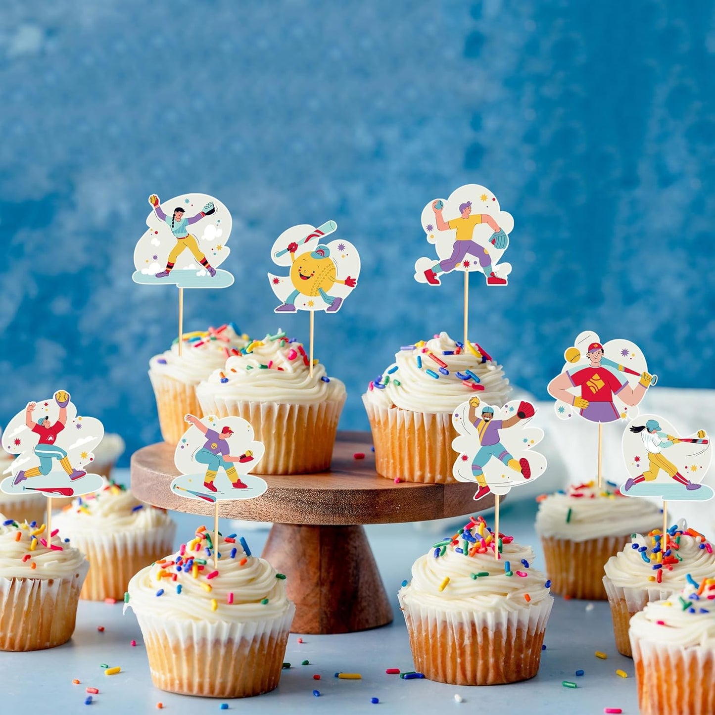 24pcs Baseball Cupcake Toppers Sports Game Baseball Players Cupcake Picks for Sports Baseball Theme Baby Shower Kids Boys Girls Birthday Party Cake Decorations Supplies
