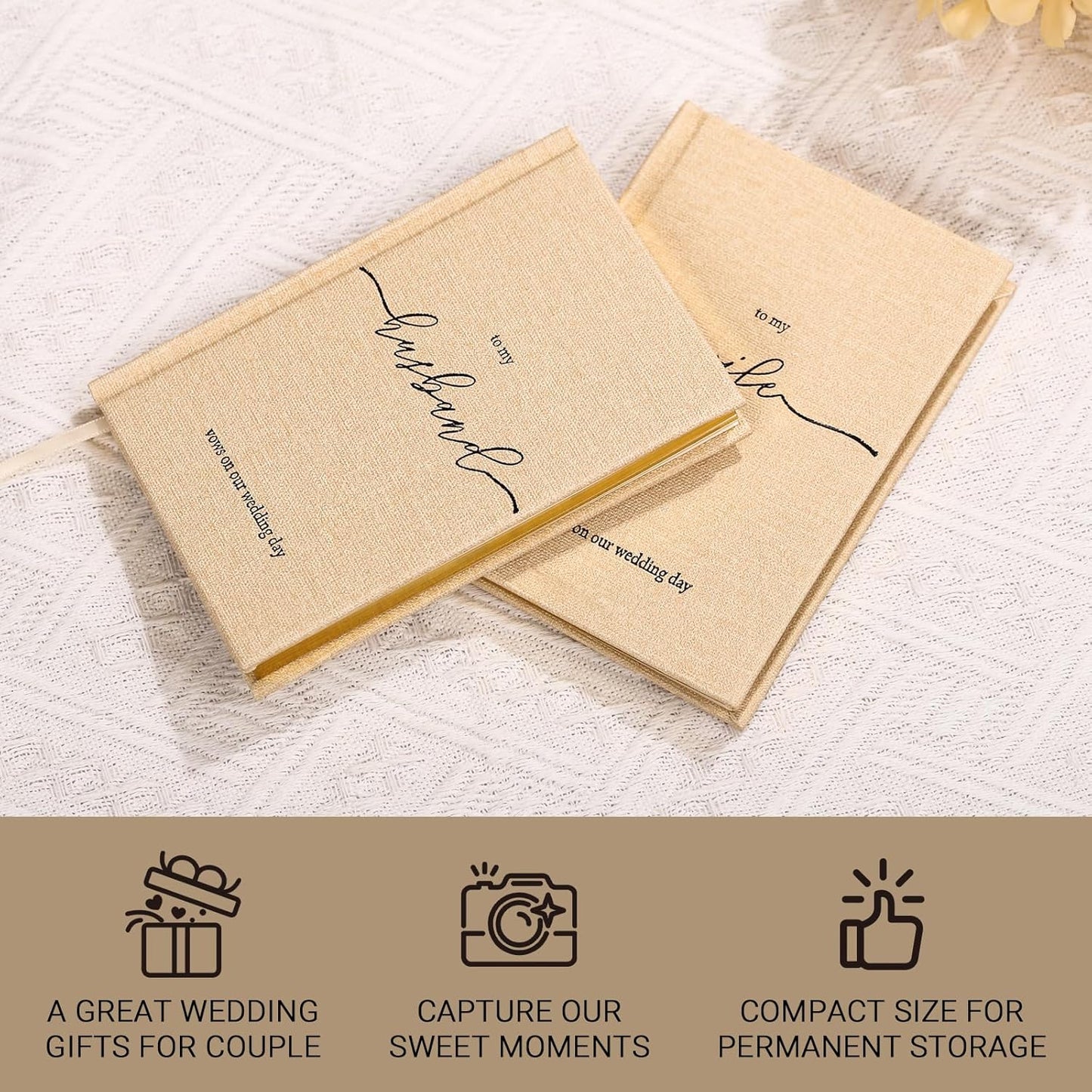 Wedding Vow Books His and Hers- Hard Cover Vow Books - Set of 2 with Silk Bookmarks & 40 Lined Pages - His & Hers Gifts Wedding Vow Book -Renewal & Wedding Must Haves (to My Husband/Wife)