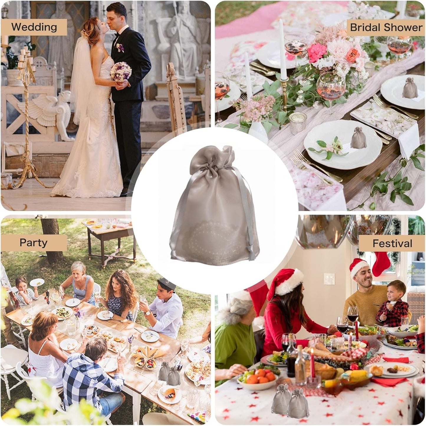 QIANF 20 Pcs Champagne Small Organza Bags 3X4 inch for Wedding Favors with Drawstring, Mini Mesh Gift Bags Jewelry Pouch for Candy Bridal Shower Party Favor Baby Shower Christmas