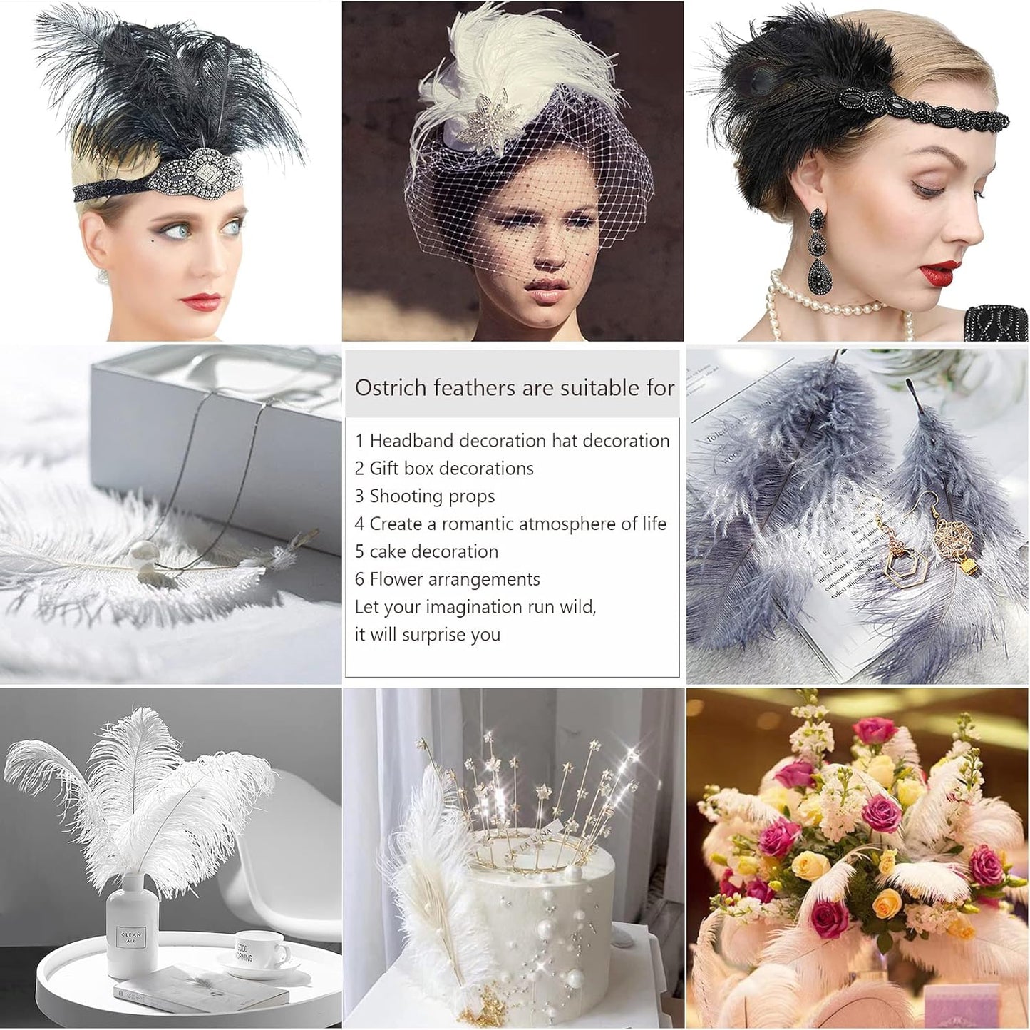 THARAHT Blue Ostrich Feathers 24pcs Natural Bulk 8-10Inch 20cm-25cm for Crafts Wedding Party Centerpieces Easter Gatsbi and Home Decoration Feathers