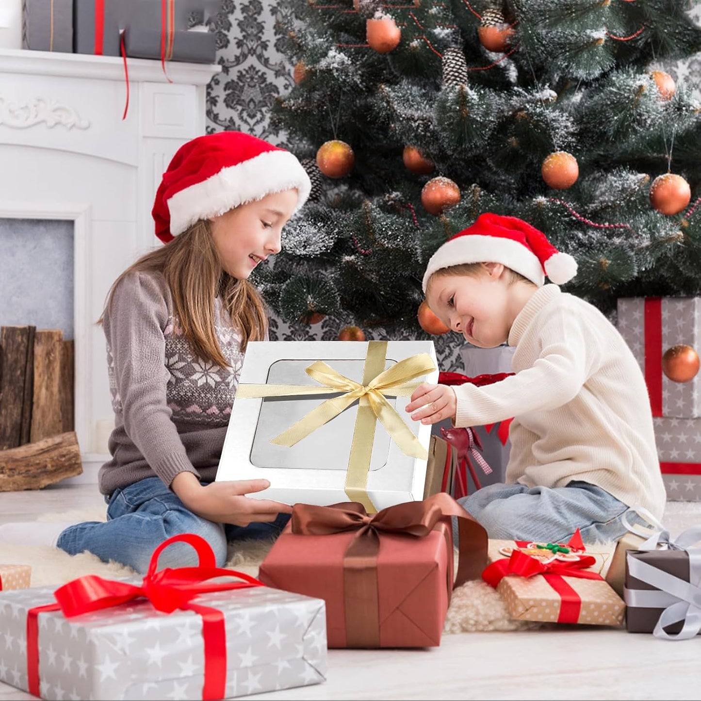 TIACABO White Gift Box with Window,7.5"x7.5"x3.1" Bridesmaid Boxe for Gifts Giving,Birthday Gift Boxes with Magnetic,Closure Lid Gifts Boxes for Presents,Cute Box,Luxury for Gift Packaging