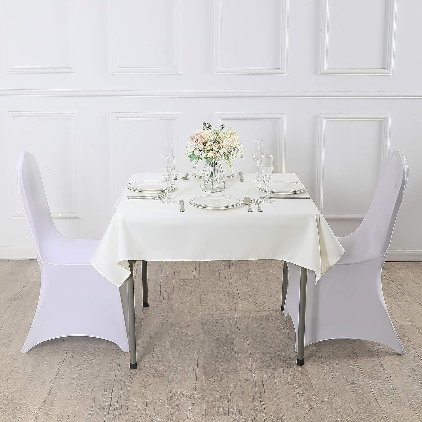 Cupuamon Square Tablecloth 90x90 inch Washable Polyester Fabric Table Cloth for Wedding Party Dining Banquet Decoration(90x90,Ivory)