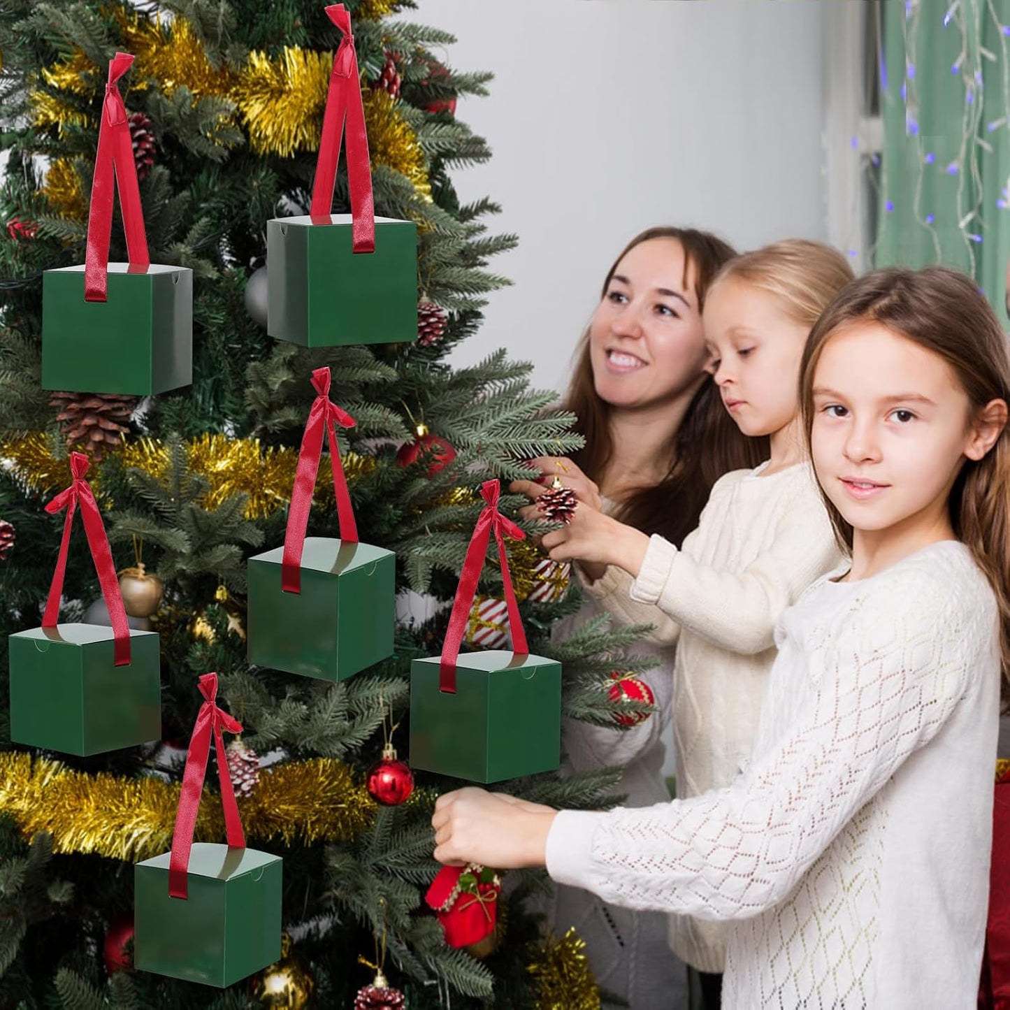 DOYIDE Small Gift Boxes, 20 Pack 5x5x5 Inch Green Elegant Paper Boxes with Ribbons, Crafting, Christmas Gift Box Wedding Party Favor, Cupcake, Candy, Bridesmaids Proposal Box