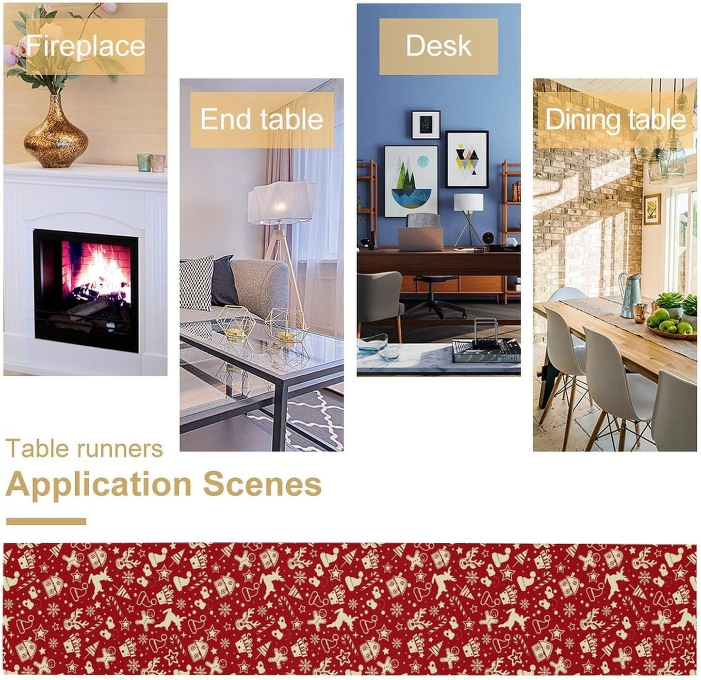 Christmas Table Runner,Seasonal Winter Deer Table Decoration Snowflake Table Cloth Kitchen Dining Table Decoration for Home Party Decor 13x36 Inch