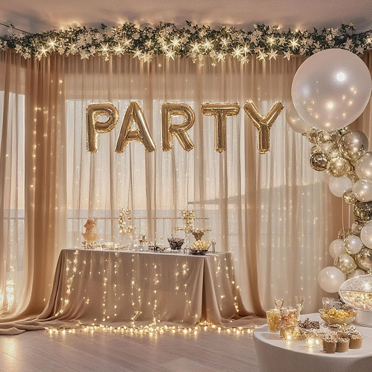 10×10ft Tulle Backdrop Curtains with Lights String - 300LED Fairy Lights Sheer Curtain Backdrop for Weddings Baby Shower and Birthday Party Decorations(4 Panels 5×10ft)