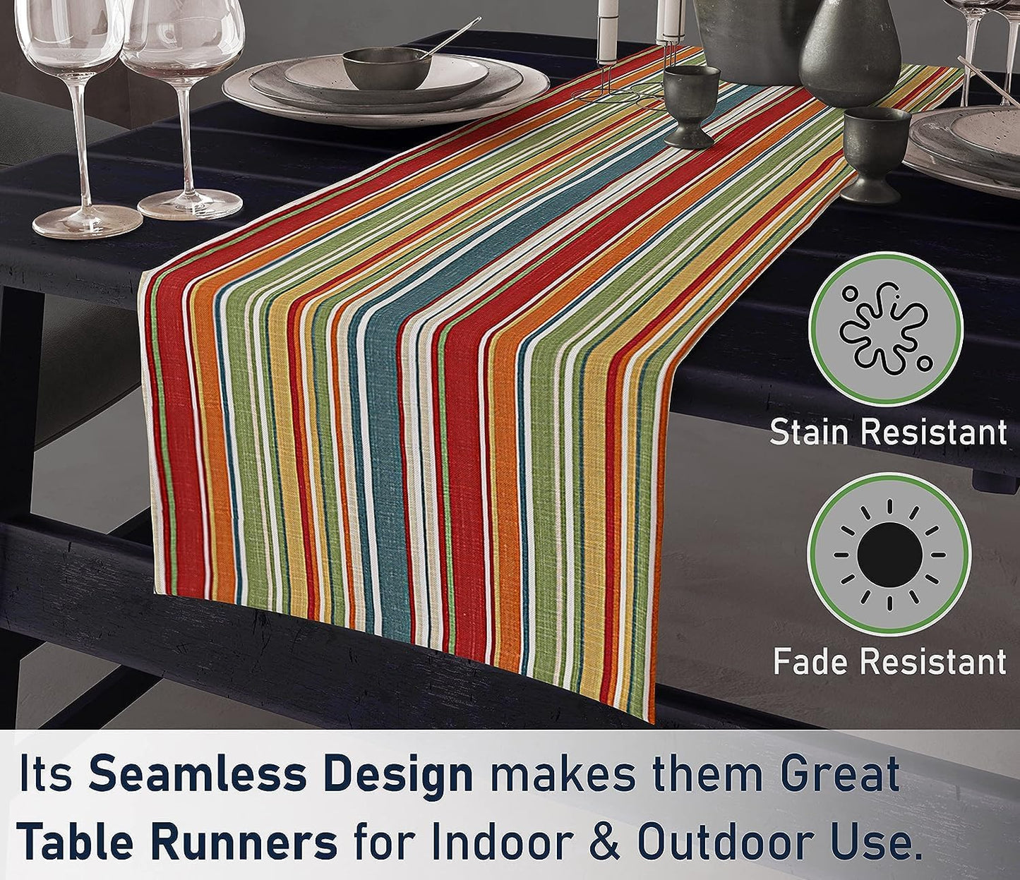 Ruvanti 100% Cotton Table Runner 60 Inches Long, Non-Slip, Stain Resistant, Washable & Reusable Table Runners Perfect for Wedding, Parties, Christmas, Holiday, in-Door use - Multi Stripe