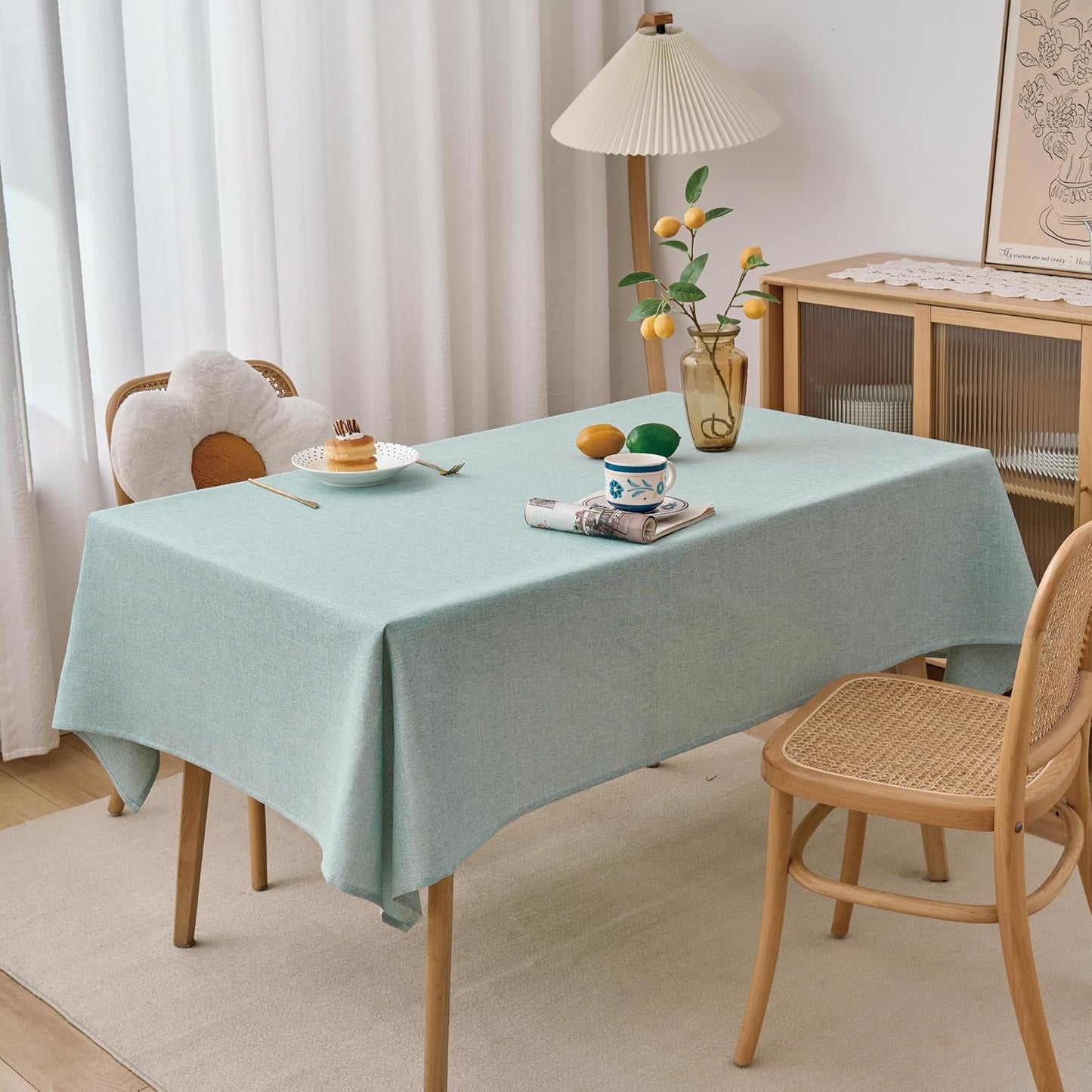 NLMUVW Sage Green Linen Tablecloth Rectangle, Rustic Textured Table Cloth Water Resistant Farmhouse Table Cover for Kitchen Dining Party Coffee, 54x108 Inch