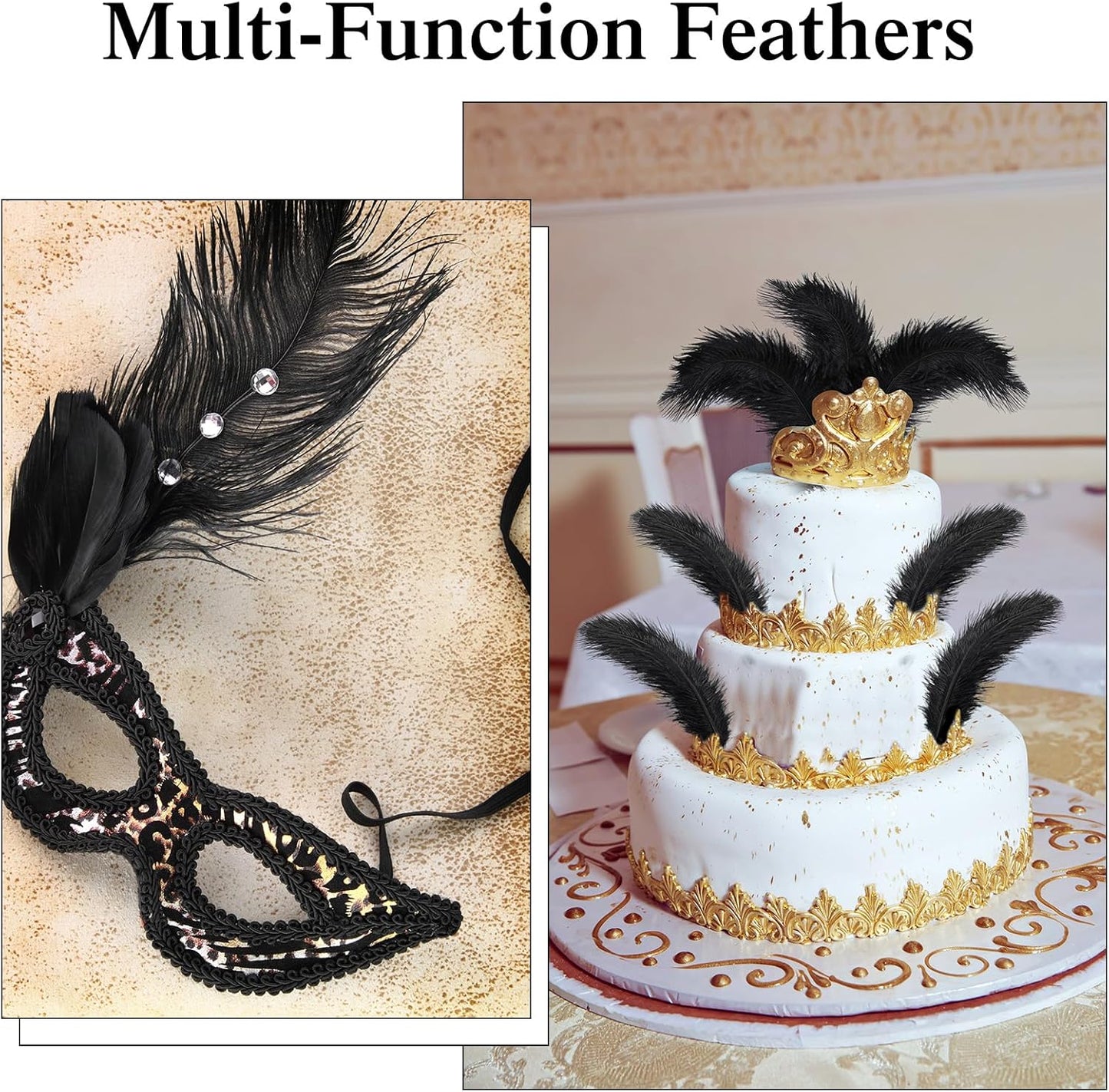 Crowye 100 Pcs Ostrich Feathers Bulk for Centerpieces Craft Ostrich Feathers for Vase Wedding Masquerade Party Home Costume Decorations (6-8 Inch,Black)